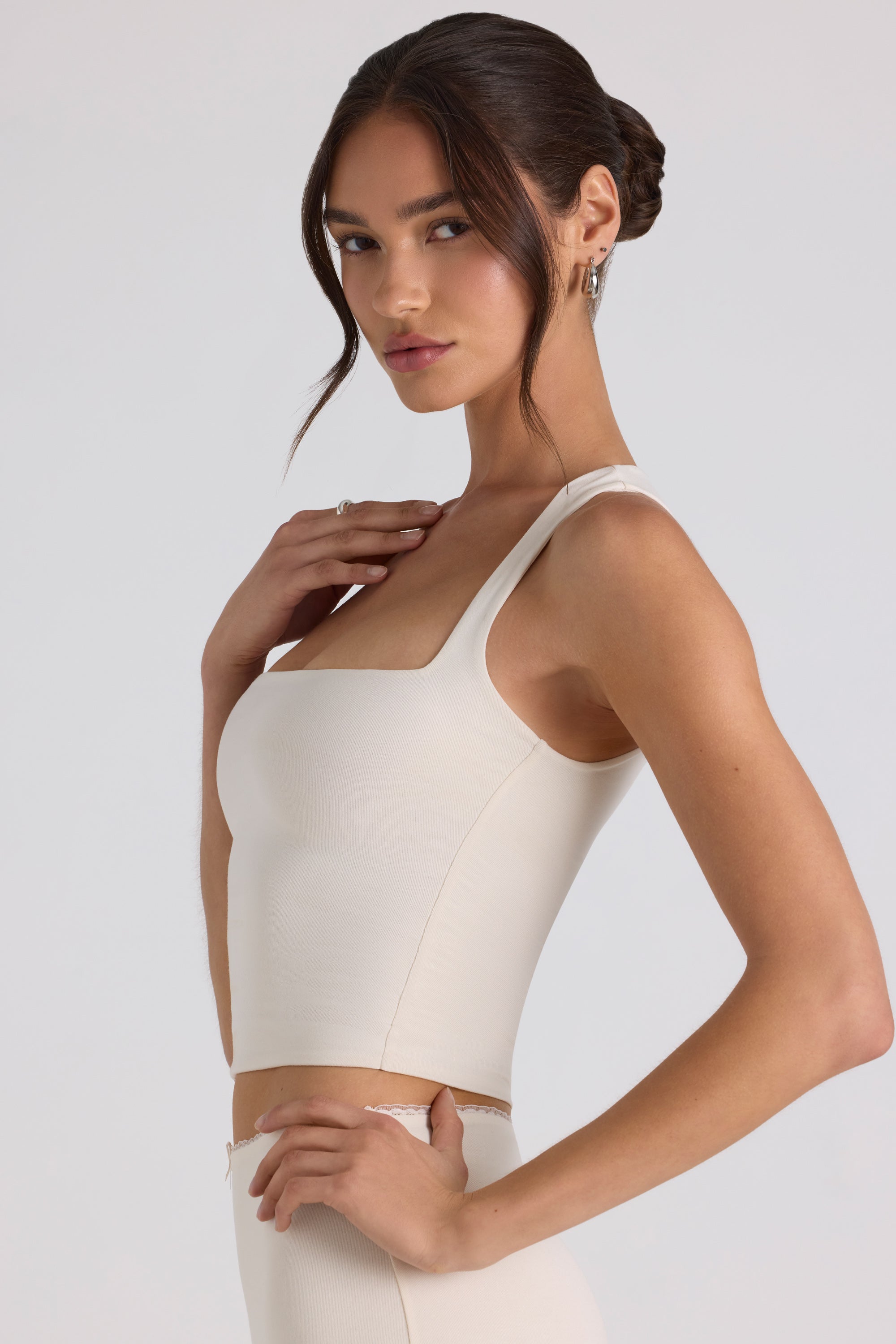 Modal Bow-Detail Crop Top in Ivory