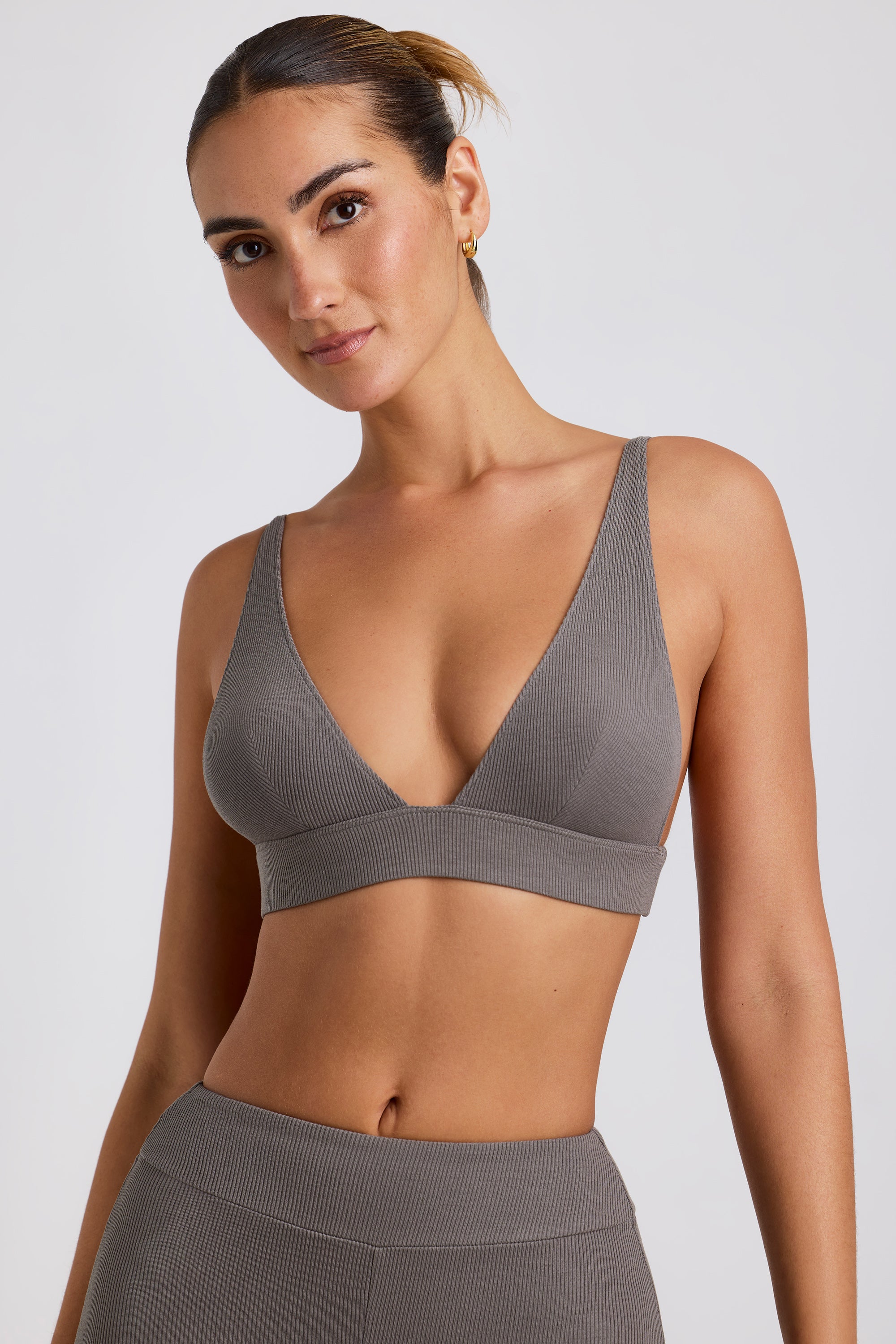 Ribbed Modal Triangle Bralette in Grey