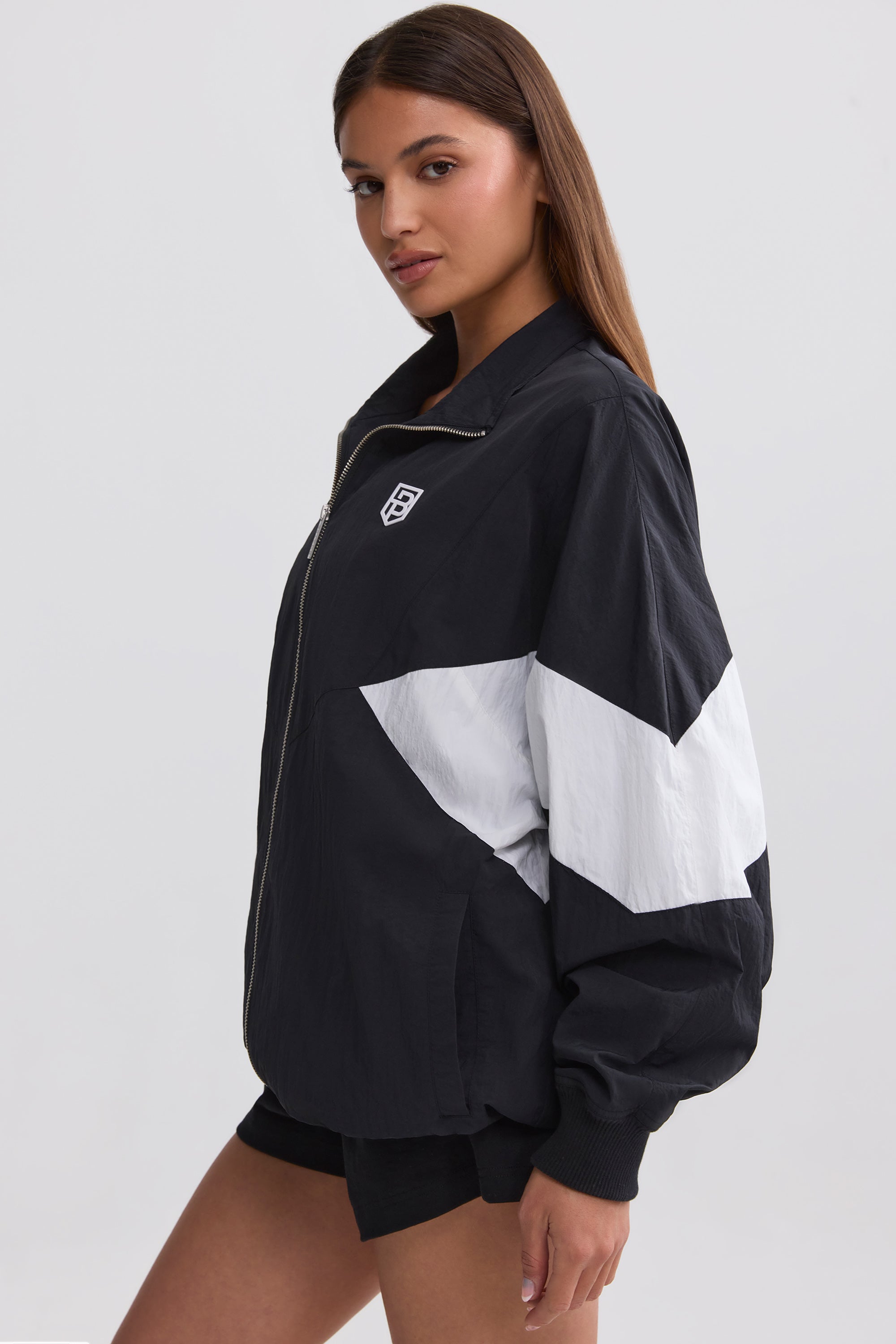 Oversized Colourblock Track Jacket in Black