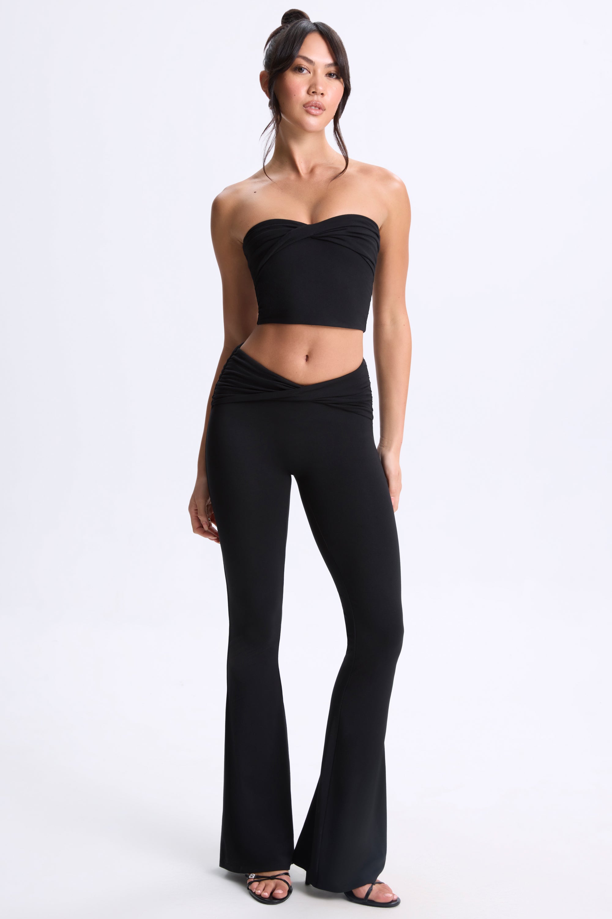 Twist-Front Flared Trousers in Black