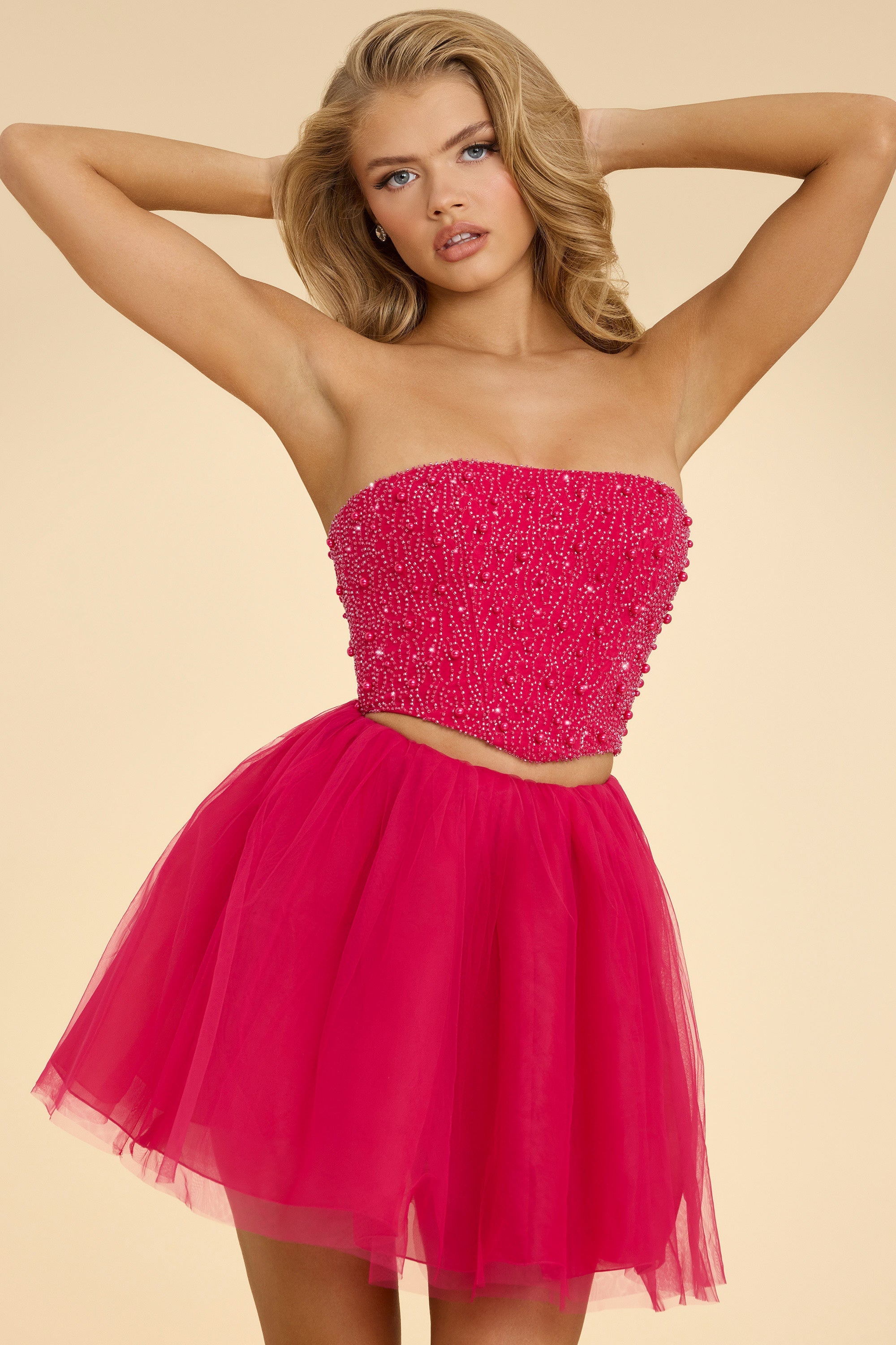 Strapless Corset Crop Top in Hot Pink