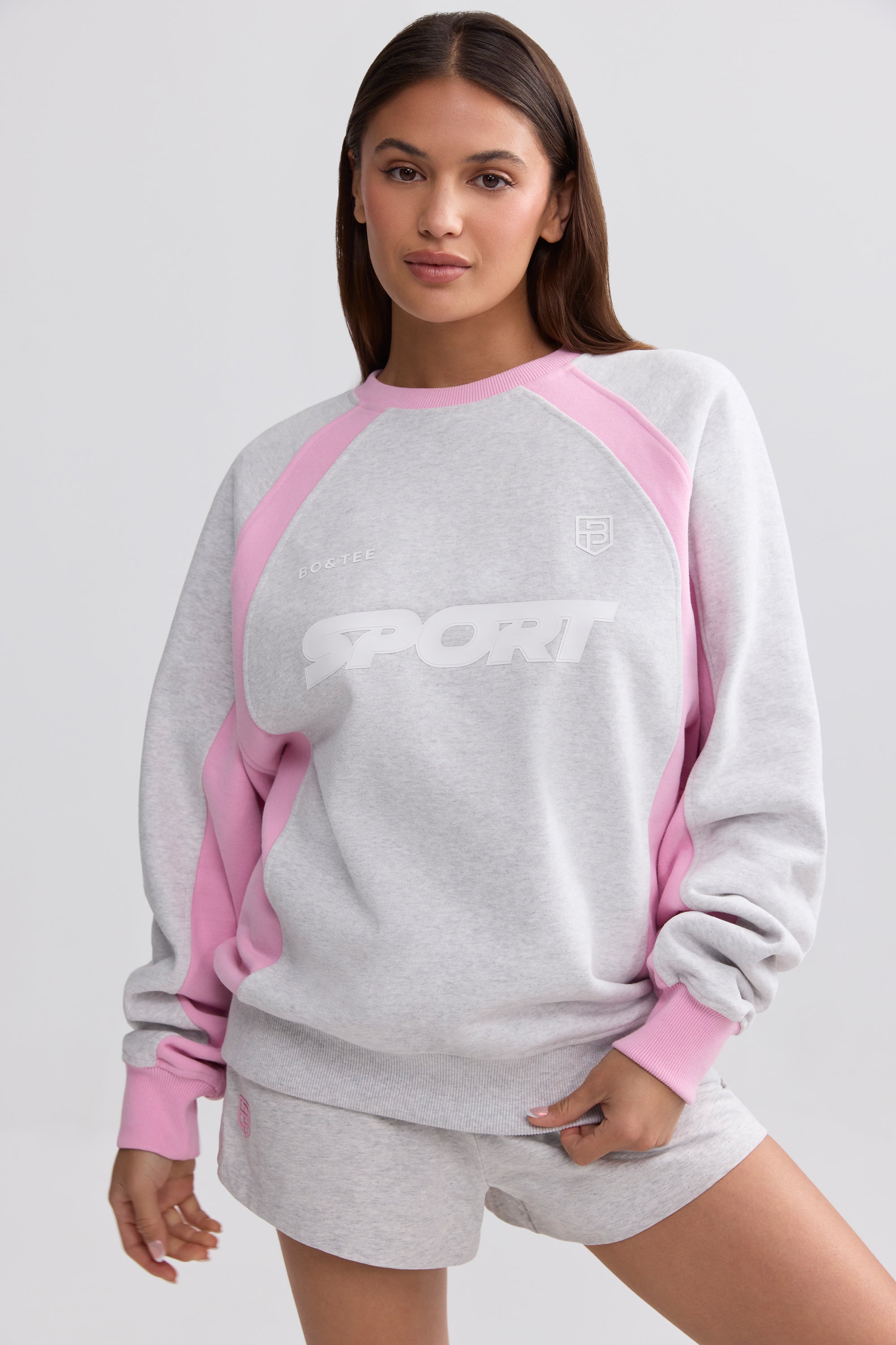 Oversized Colourblock Sweatshirt in Grey Marl