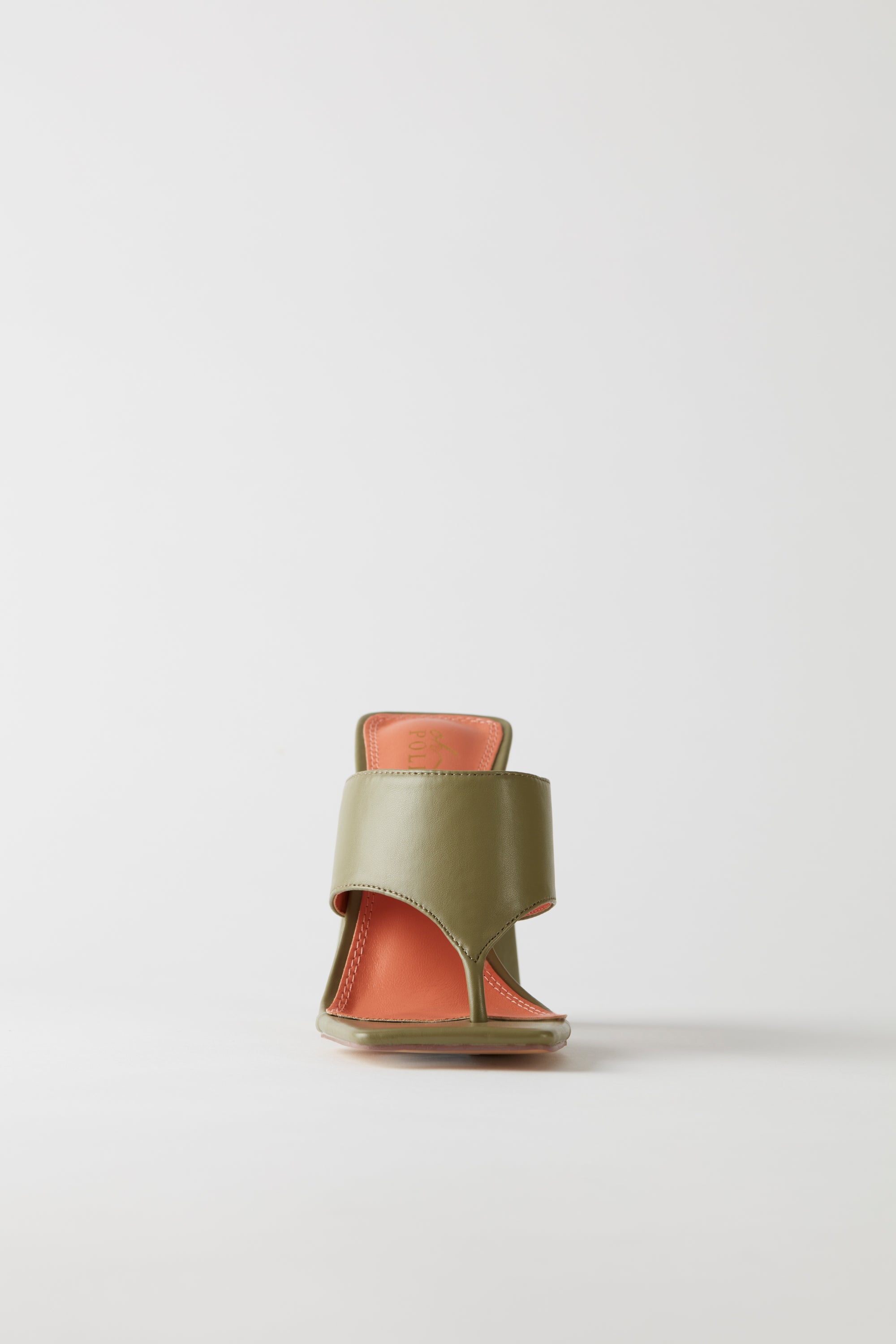 Toe Post Leatherette Mule Heels in Olive