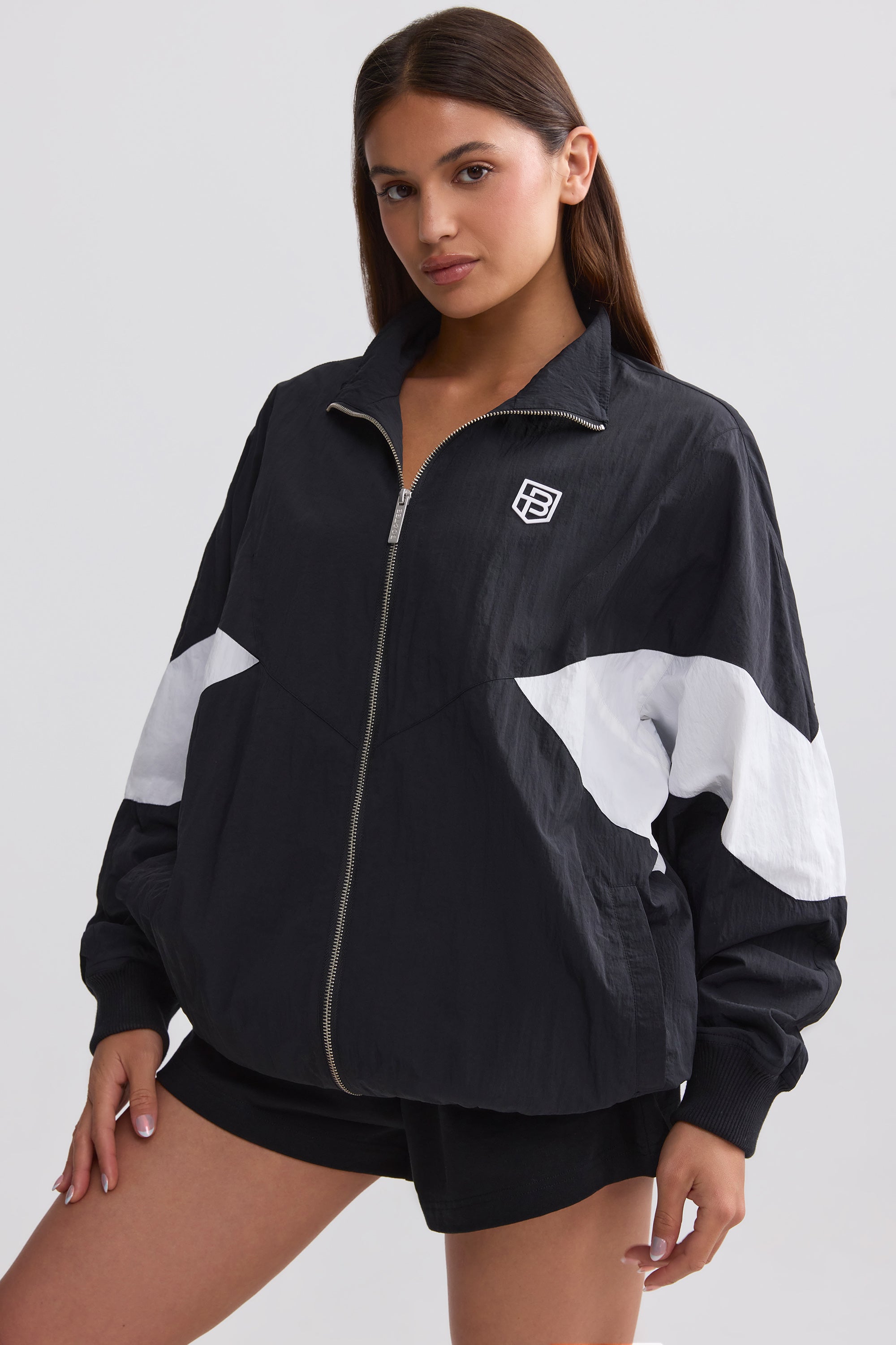 Oversized Colourblock Track Jacket in Black