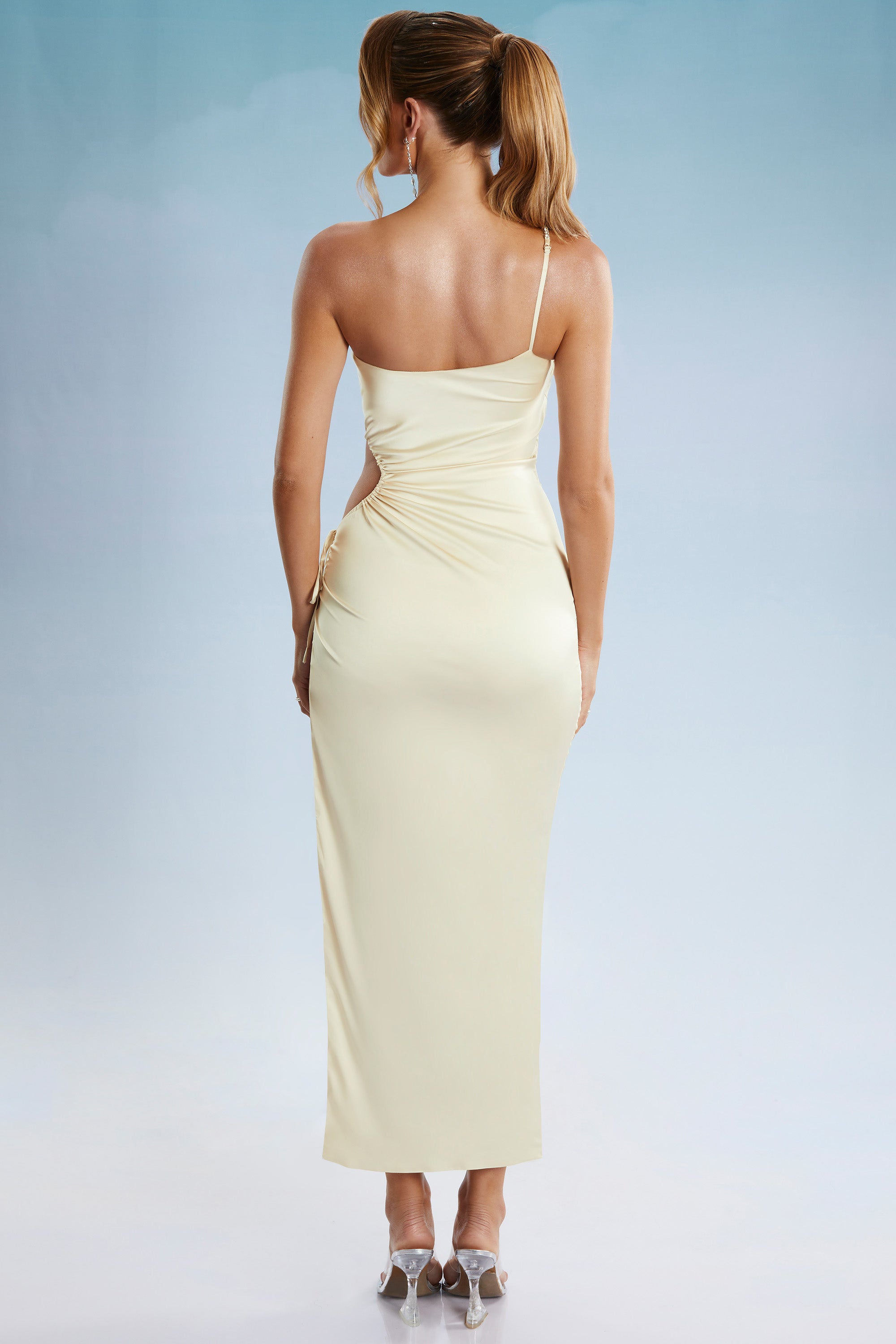 Asymmetric Cut Out Midaxi Dress in Ivory