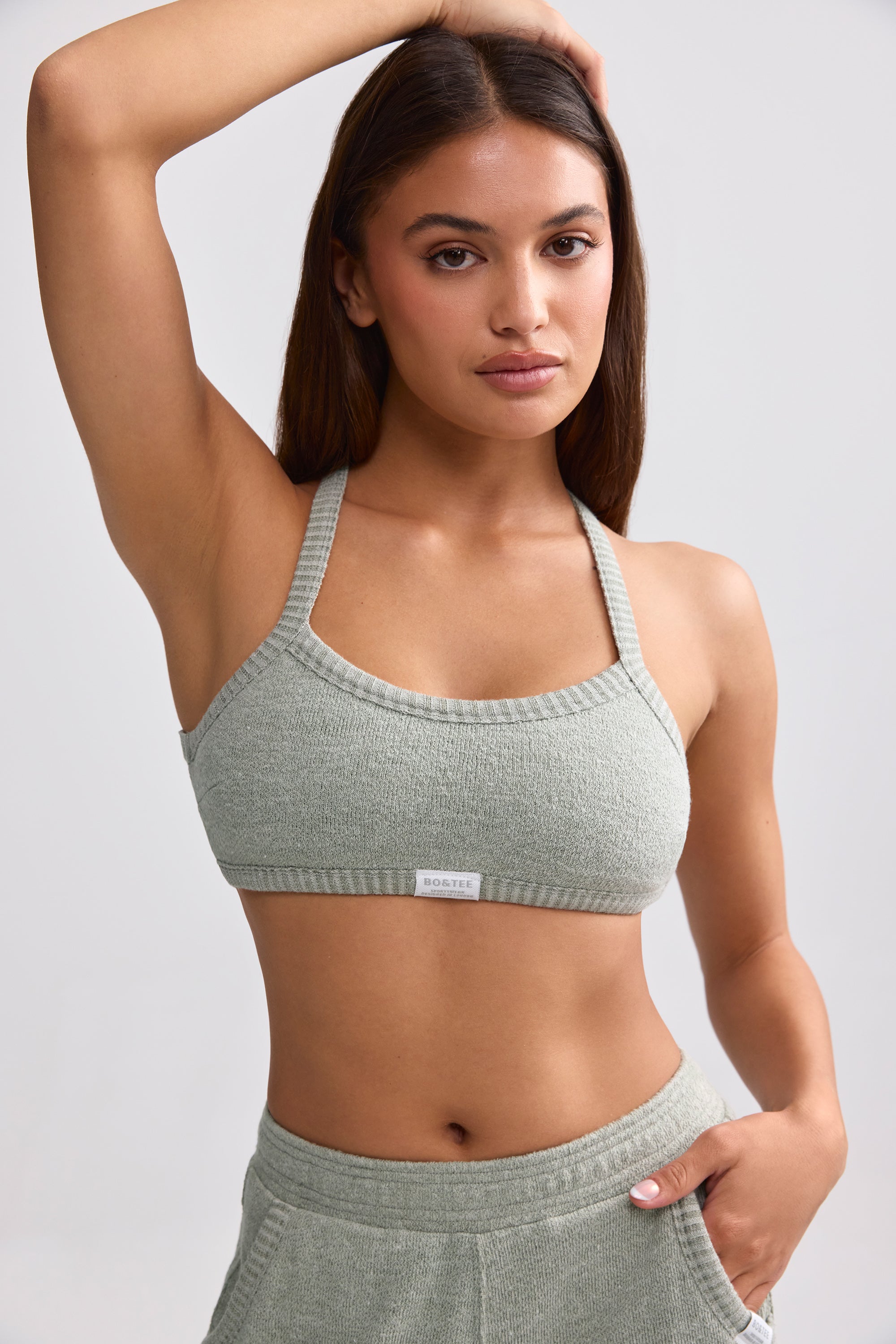 Terry Towelling Scoop-Neck Bralette in Sage Grey