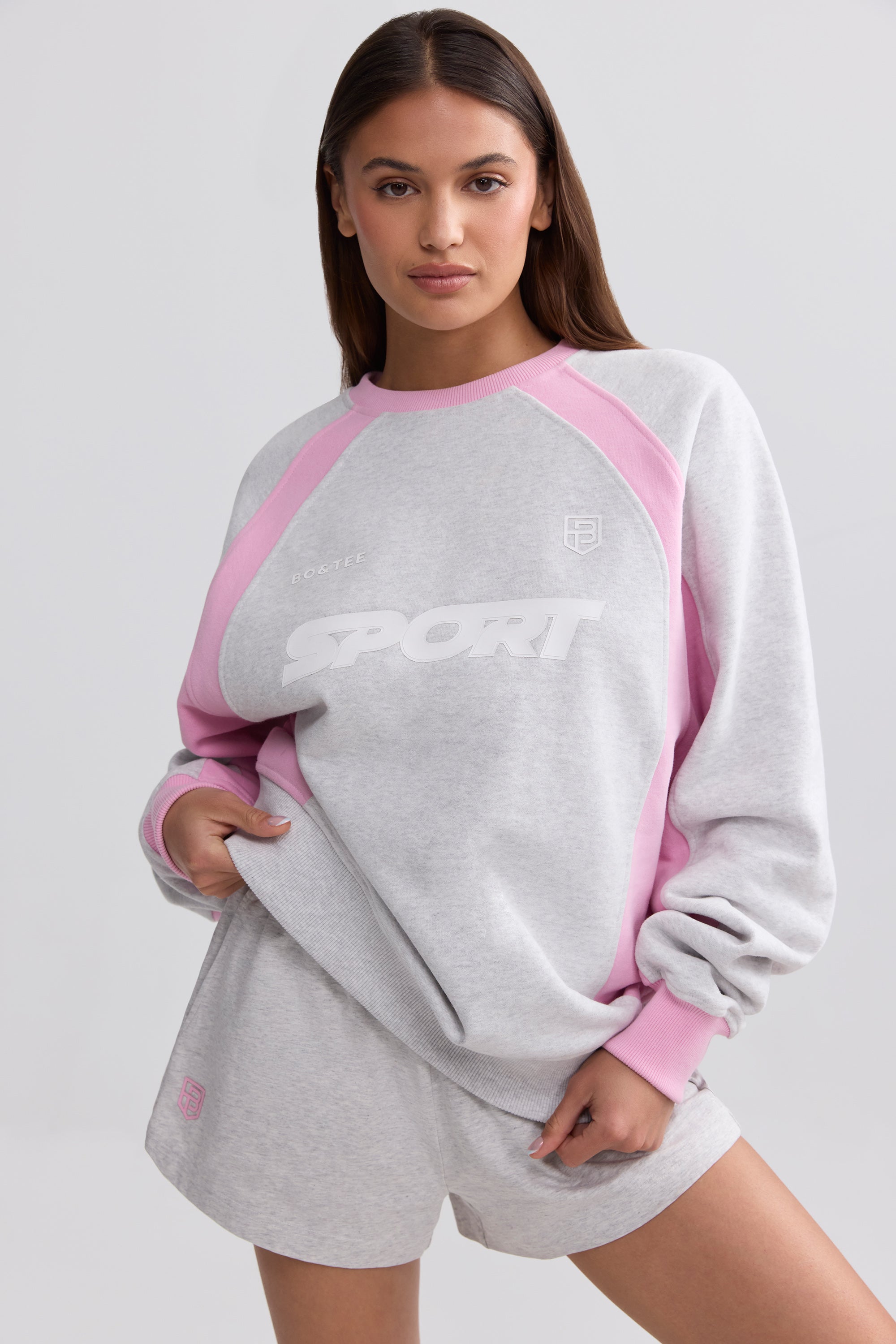 Oversized Colourblock Sweatshirt in Grey Marl