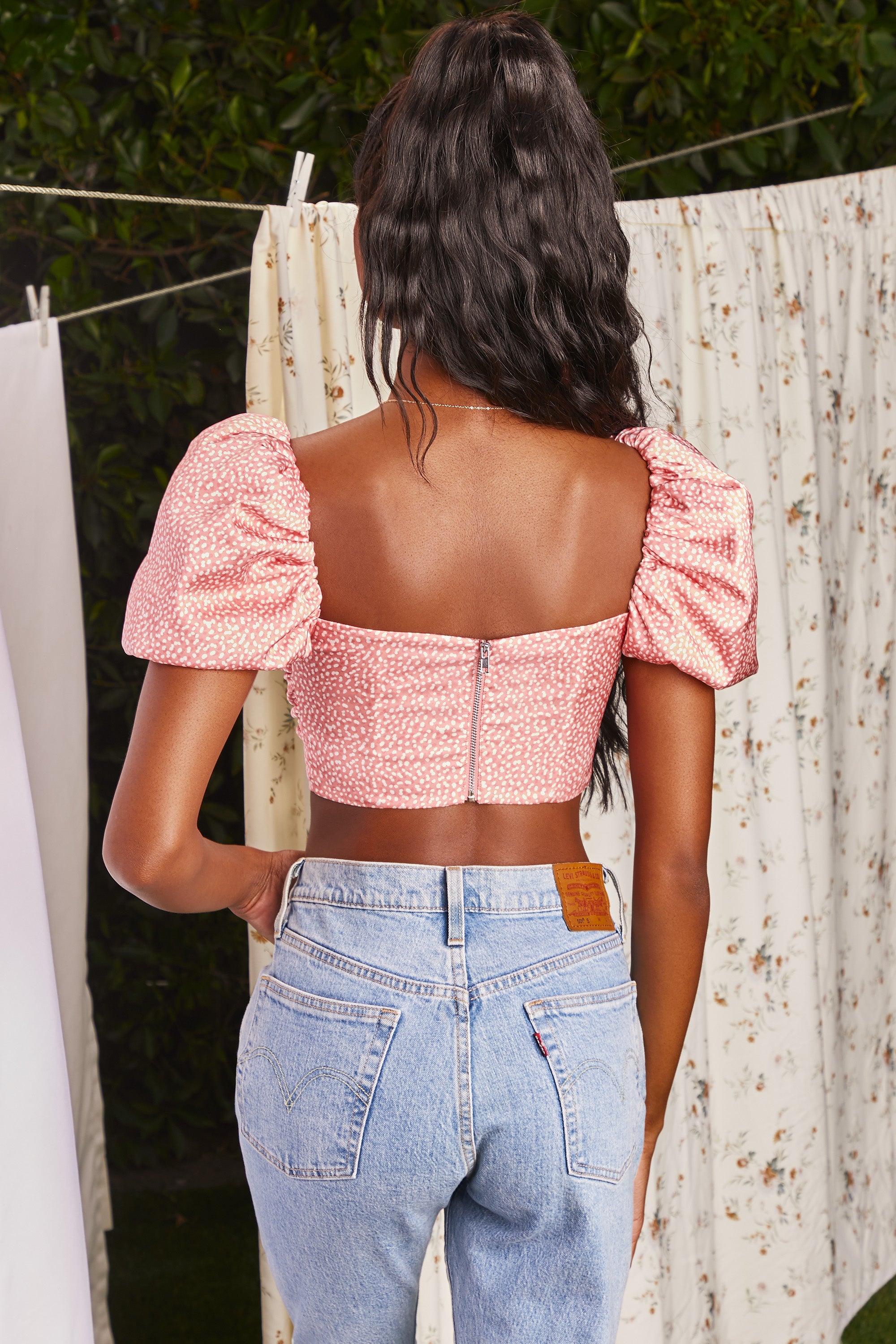 Puff Sleeve Crop Top in Coral