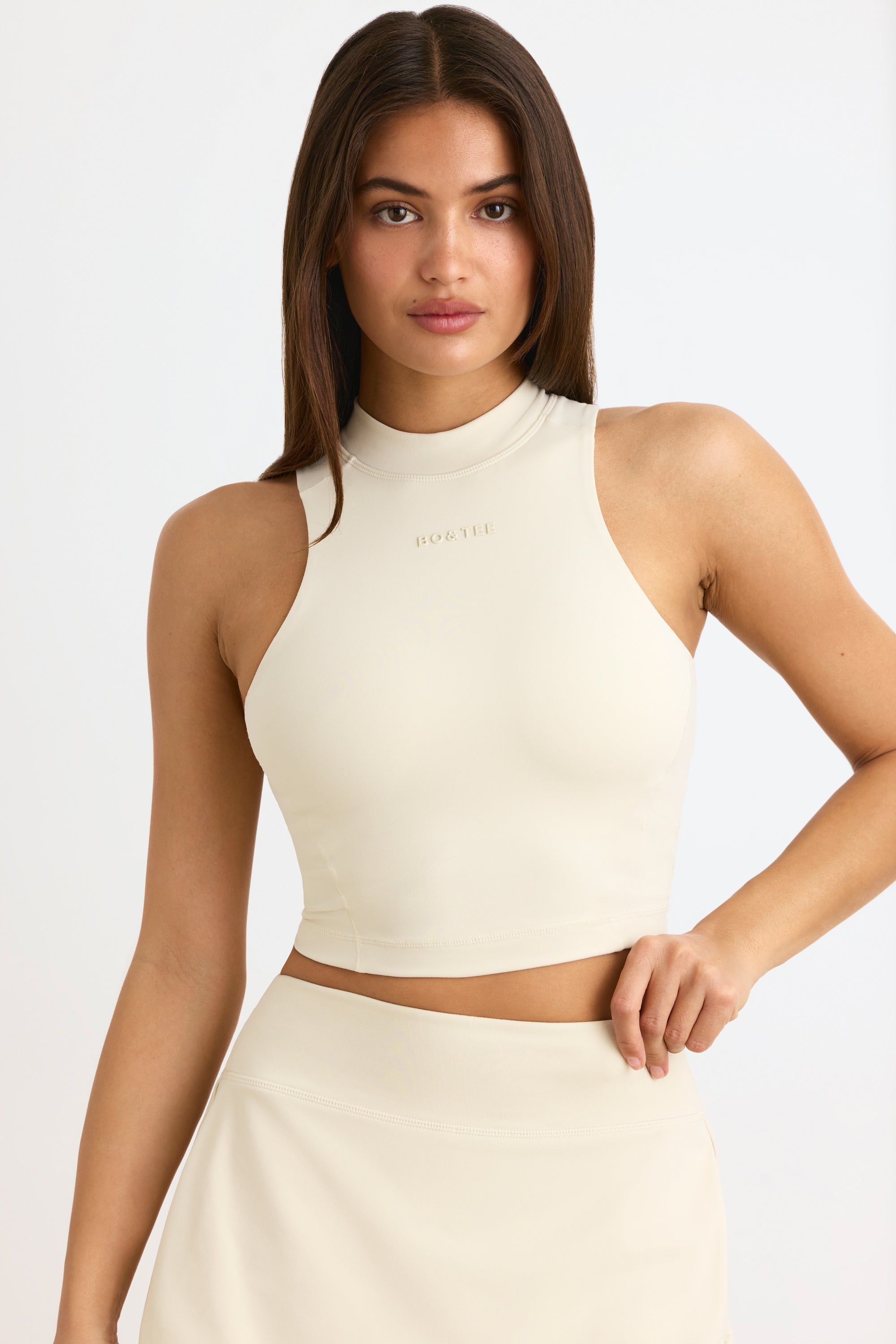 Soft Active High-Neck Tank Top in Bone