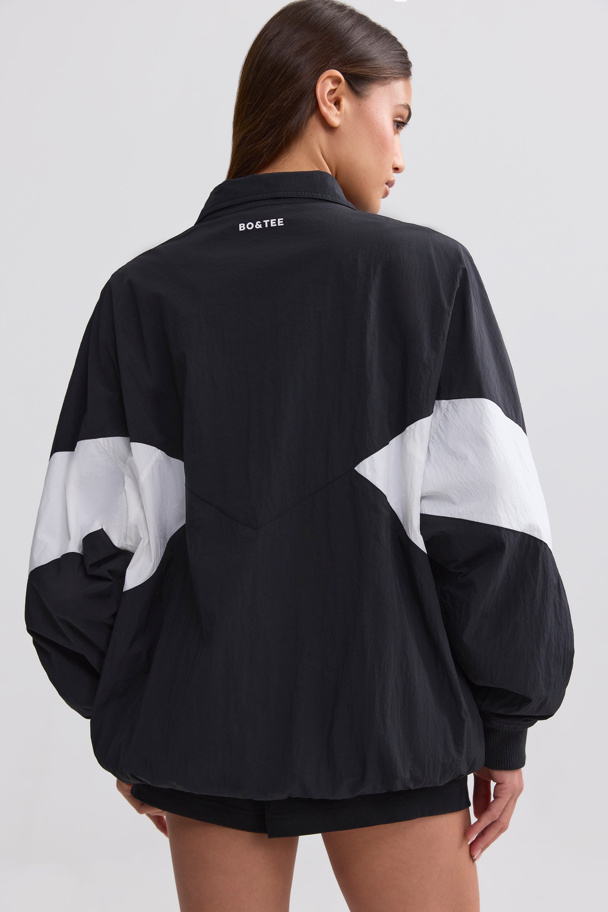 Oversized Colourblock Track Jacket in Black