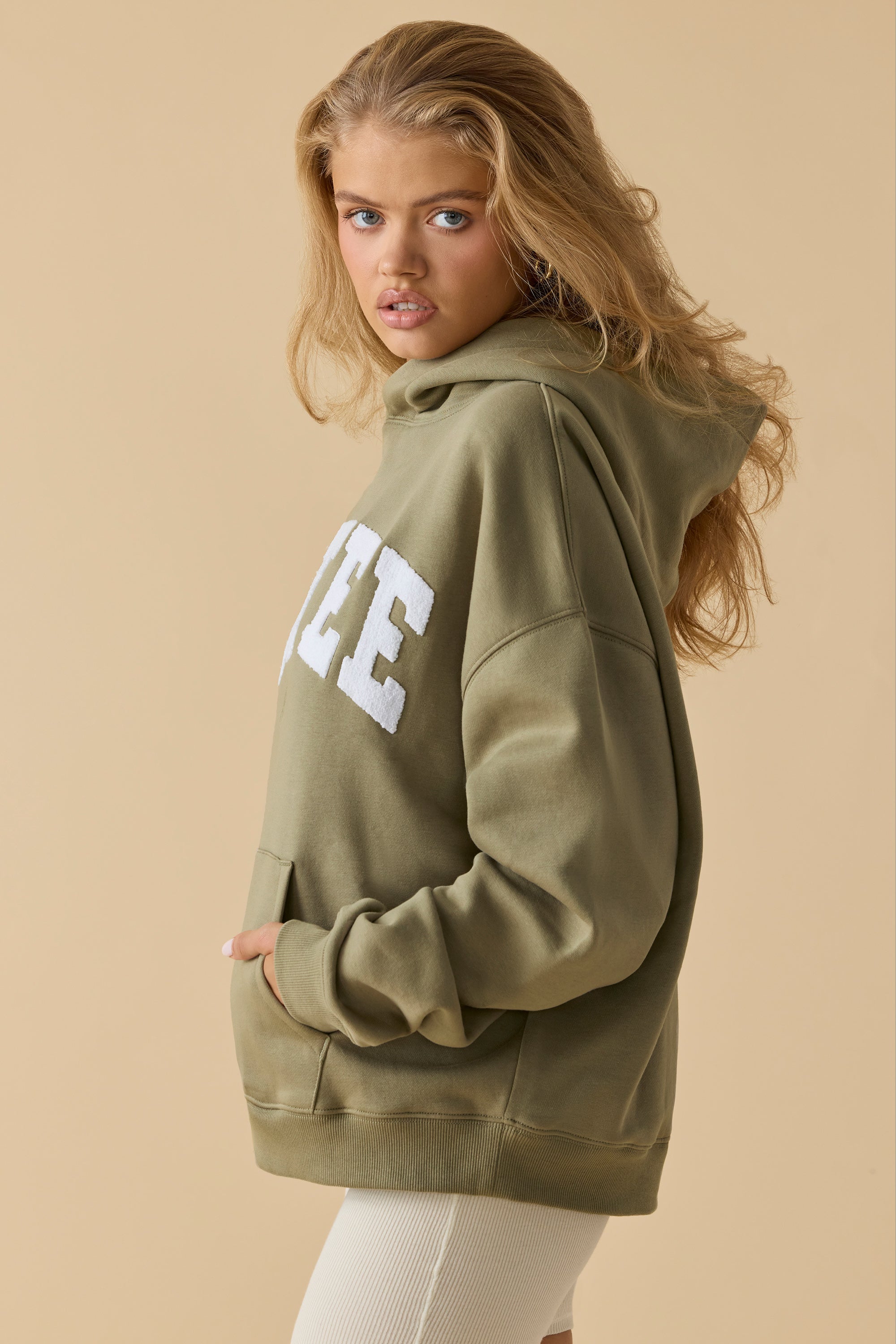 Oversized Hooded Sweatshirt in Soft Olive