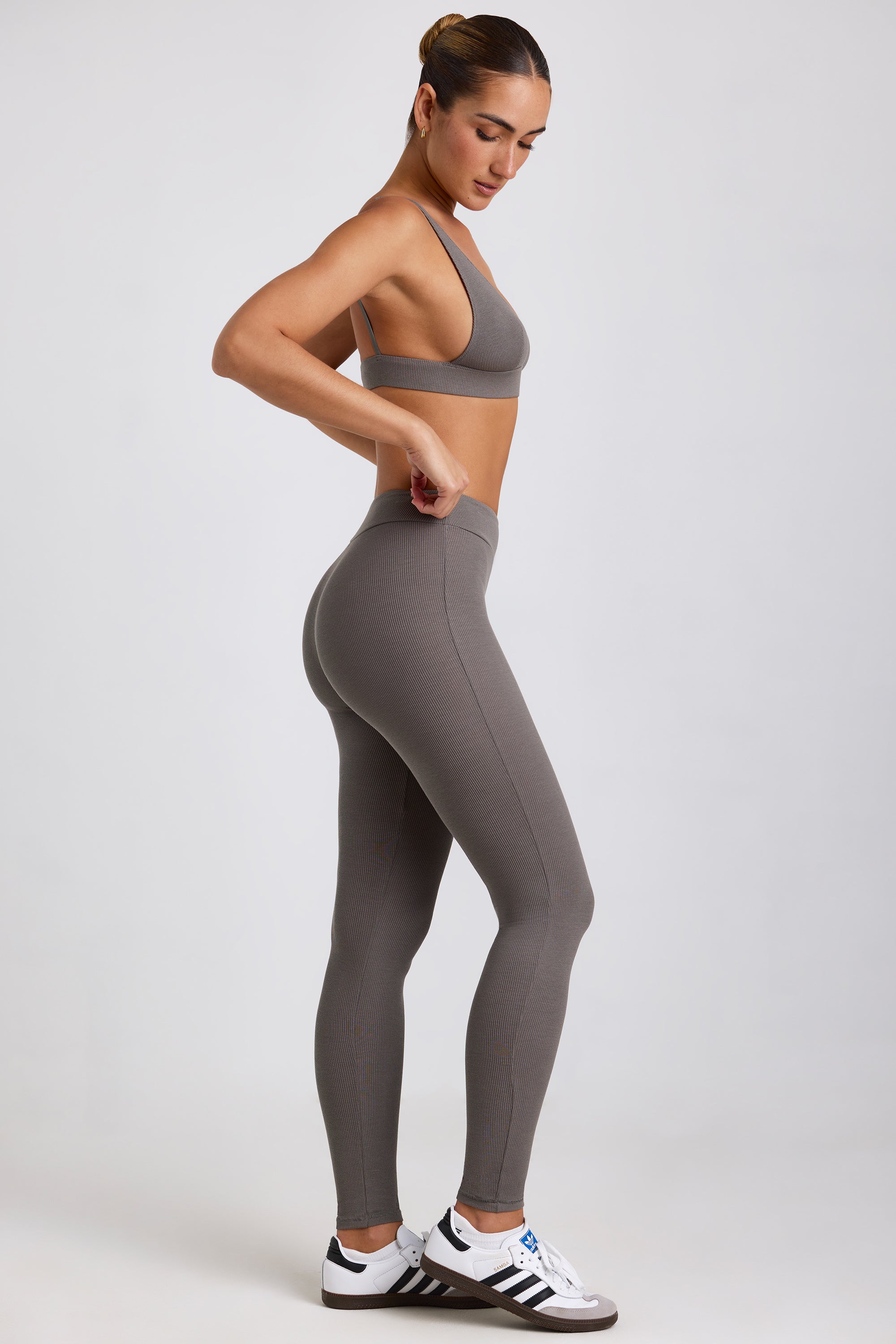 Tall Ribbed Modal High Waist Leggings in Grey