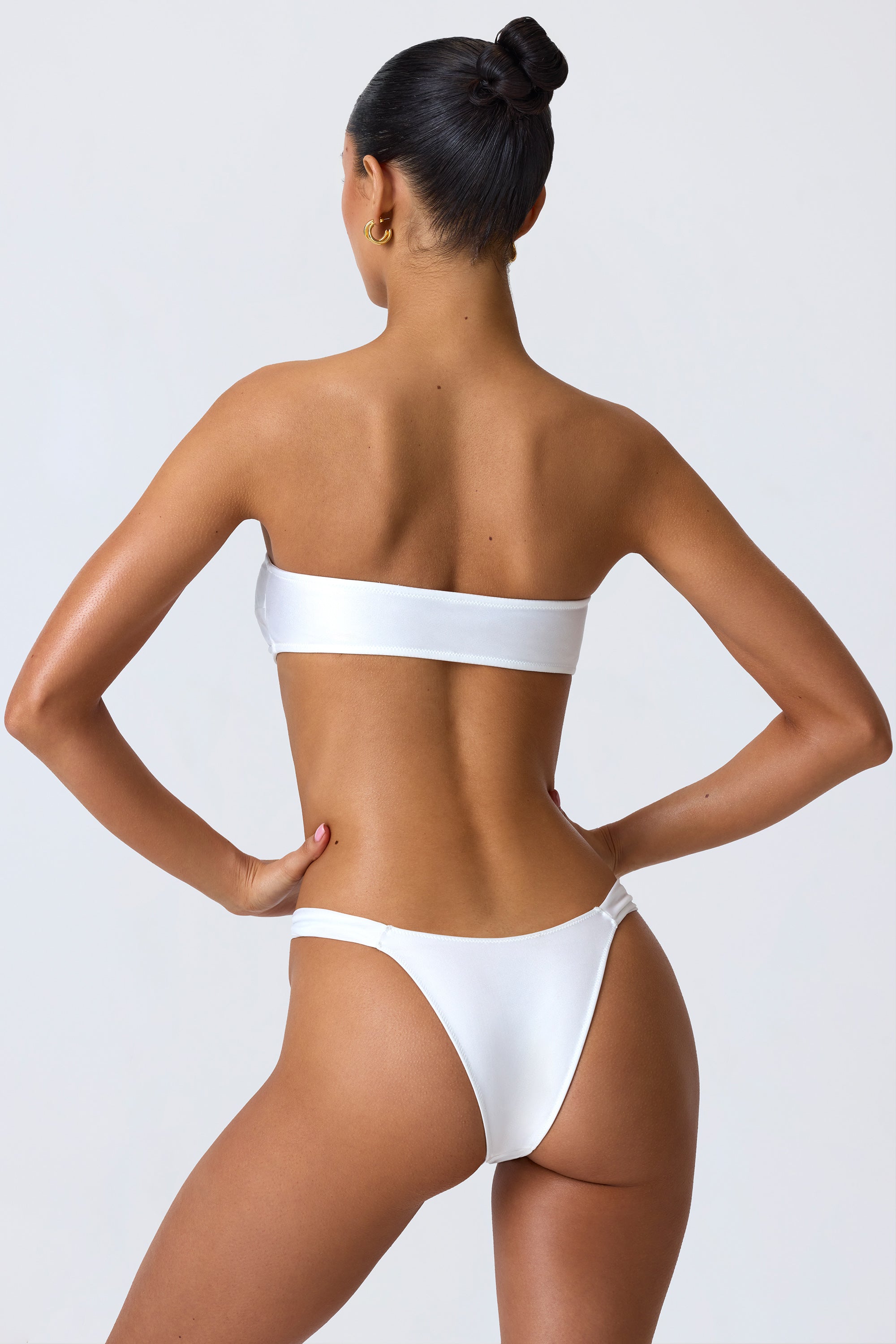 Embellished Wide Strap Cheeky Bikini Bottoms in White