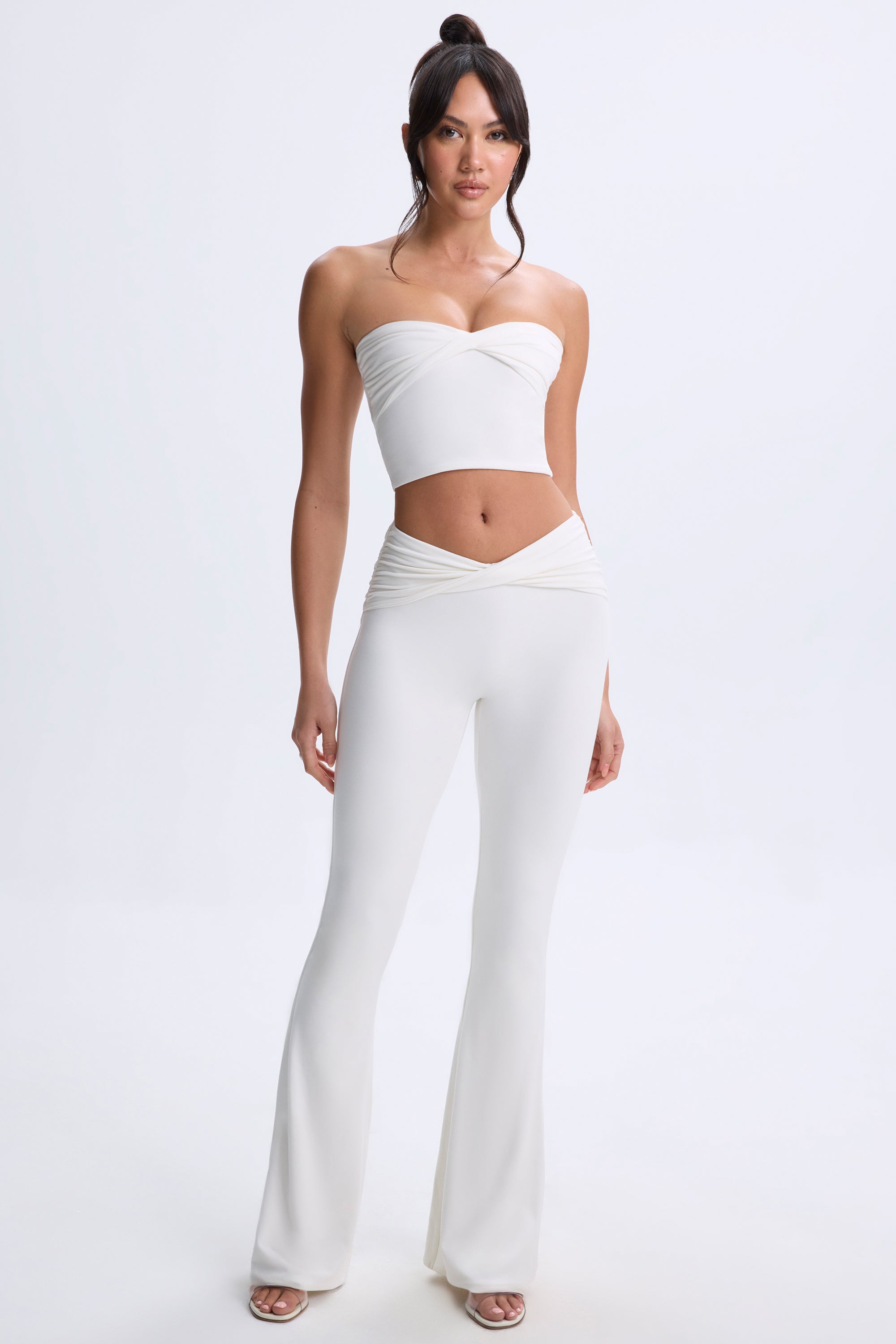 Petite Twist-Front Flared Trousers in White