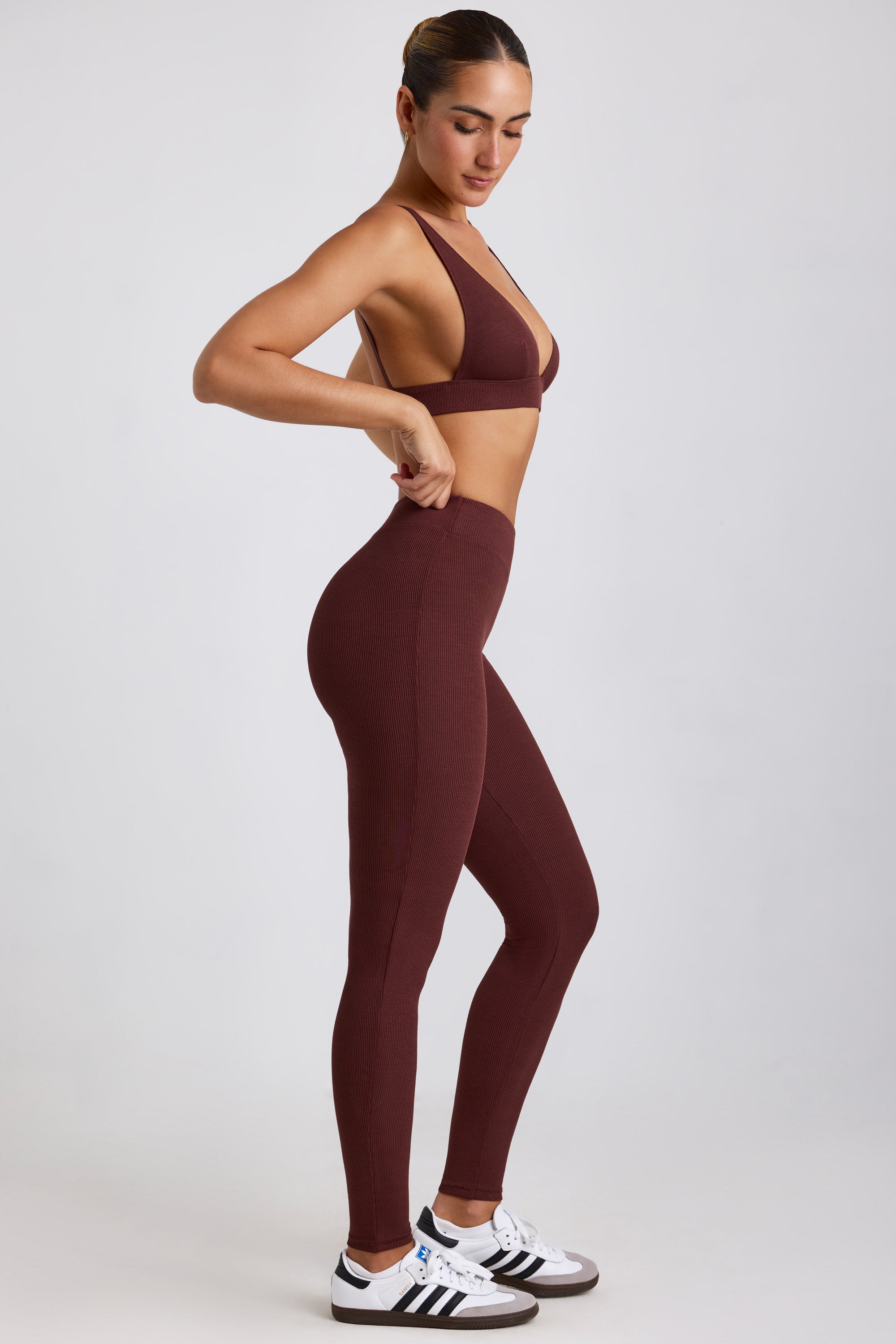 Tall Ribbed Modal High Waist Leggings in Espresso