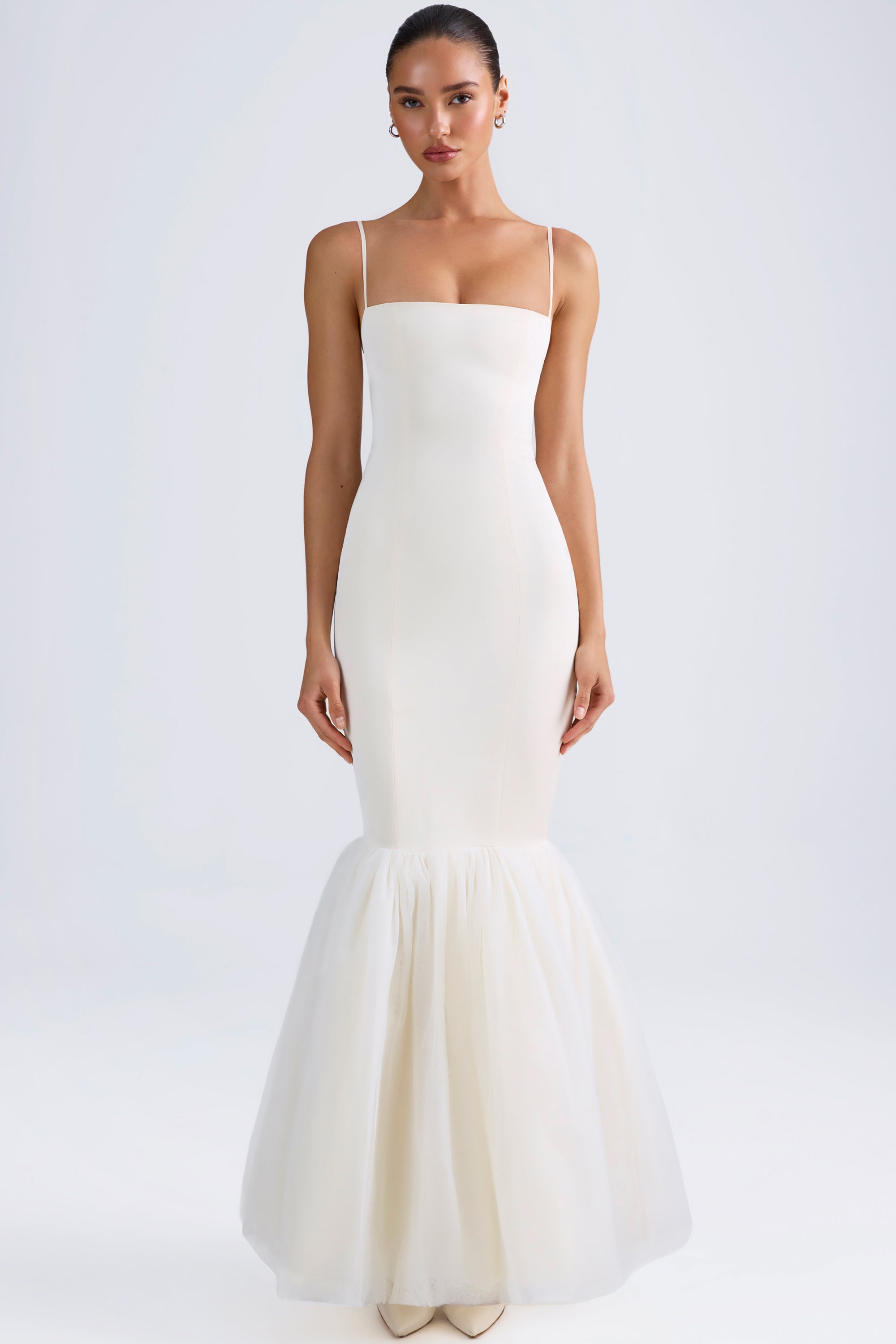 Tulle Hem Fishtail Gown in Ivory