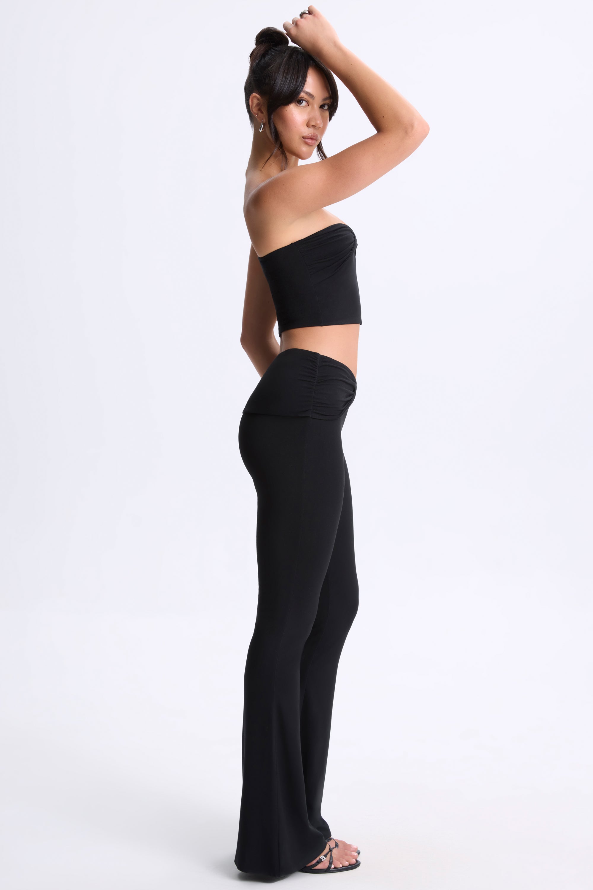 Petite Twist-Front Flared Trousers in Black