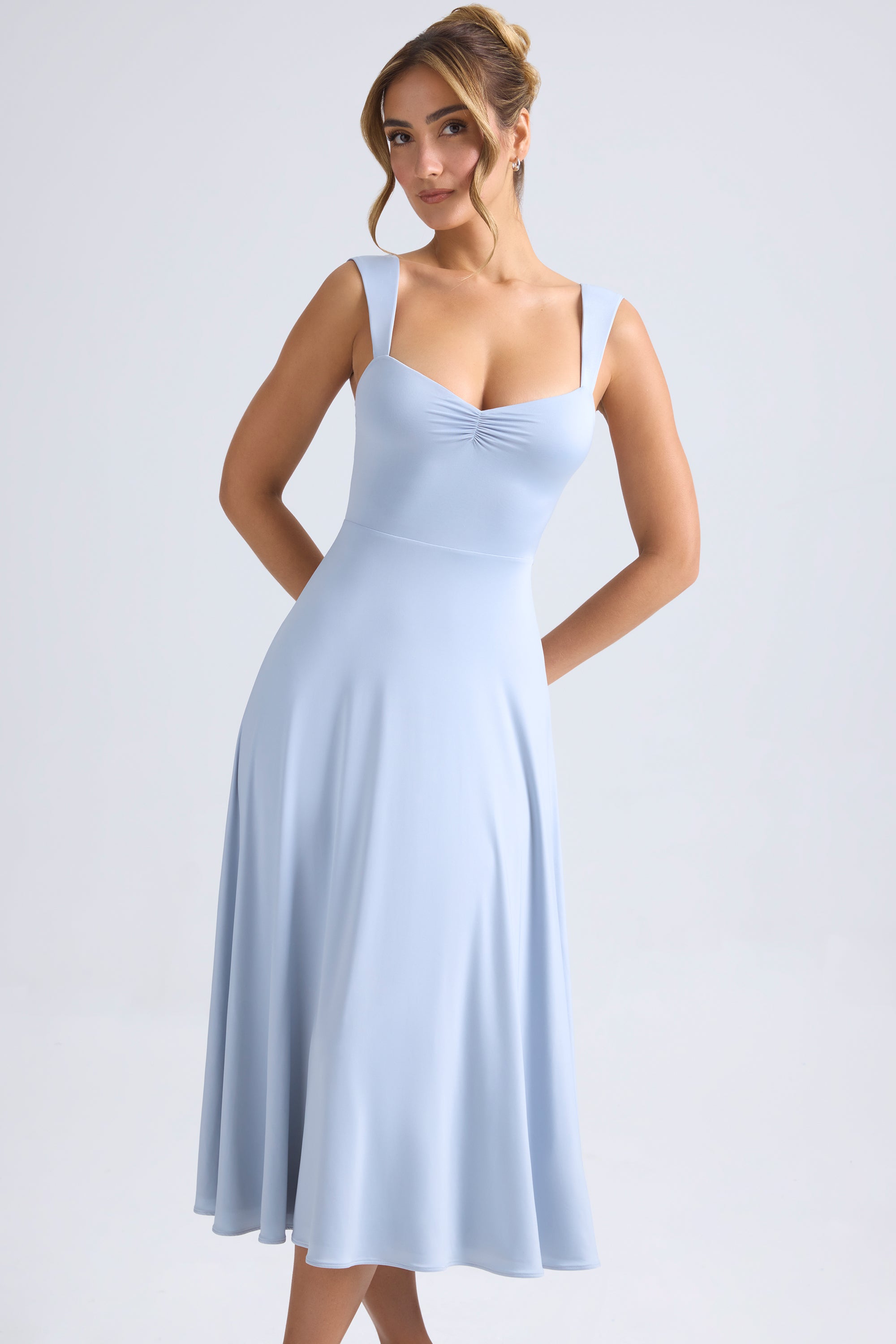 Sweetheart-Neck Ruched Midaxi Dress in Light Blue