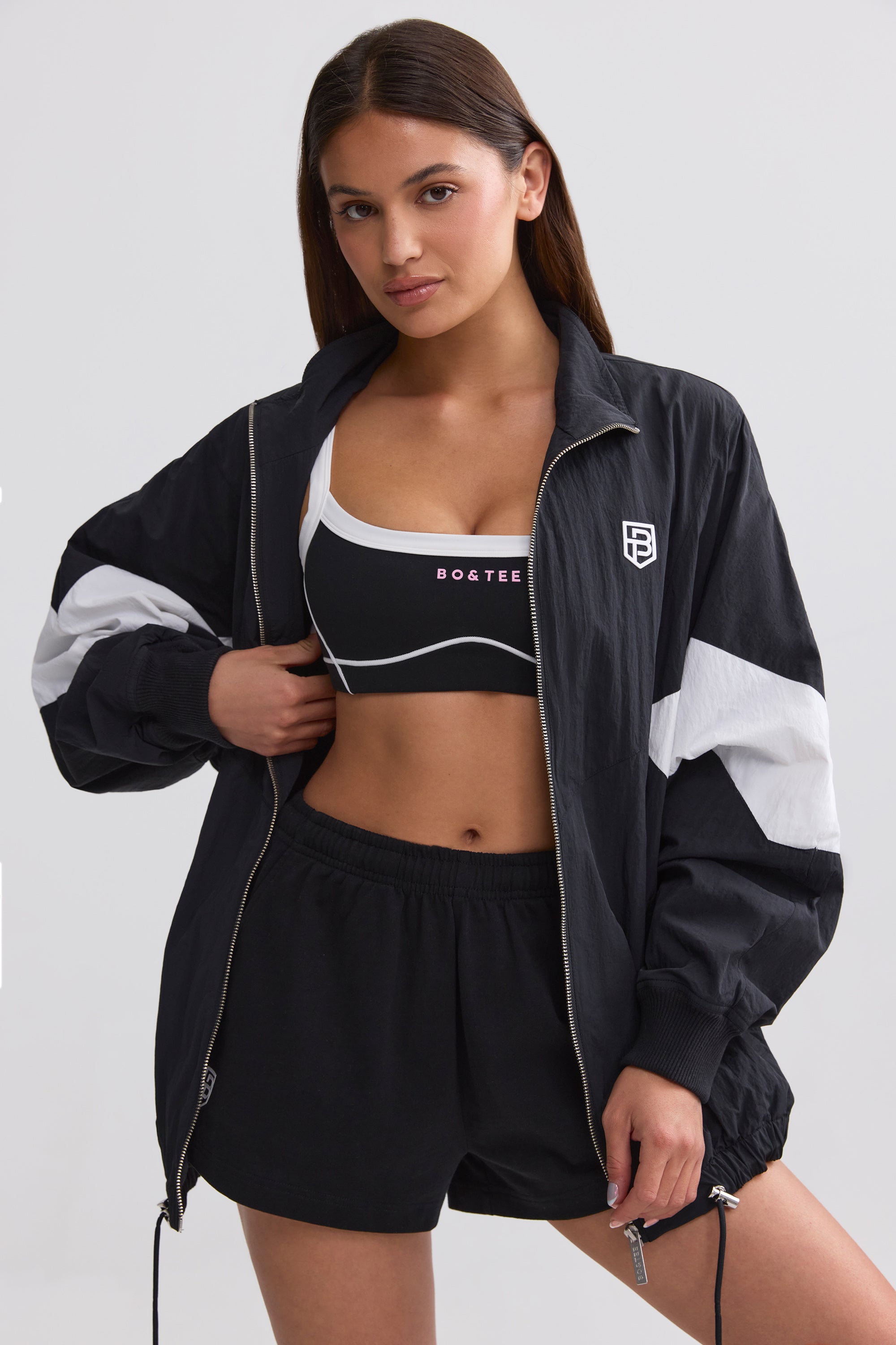 Oversized Colourblock Track Jacket in Black