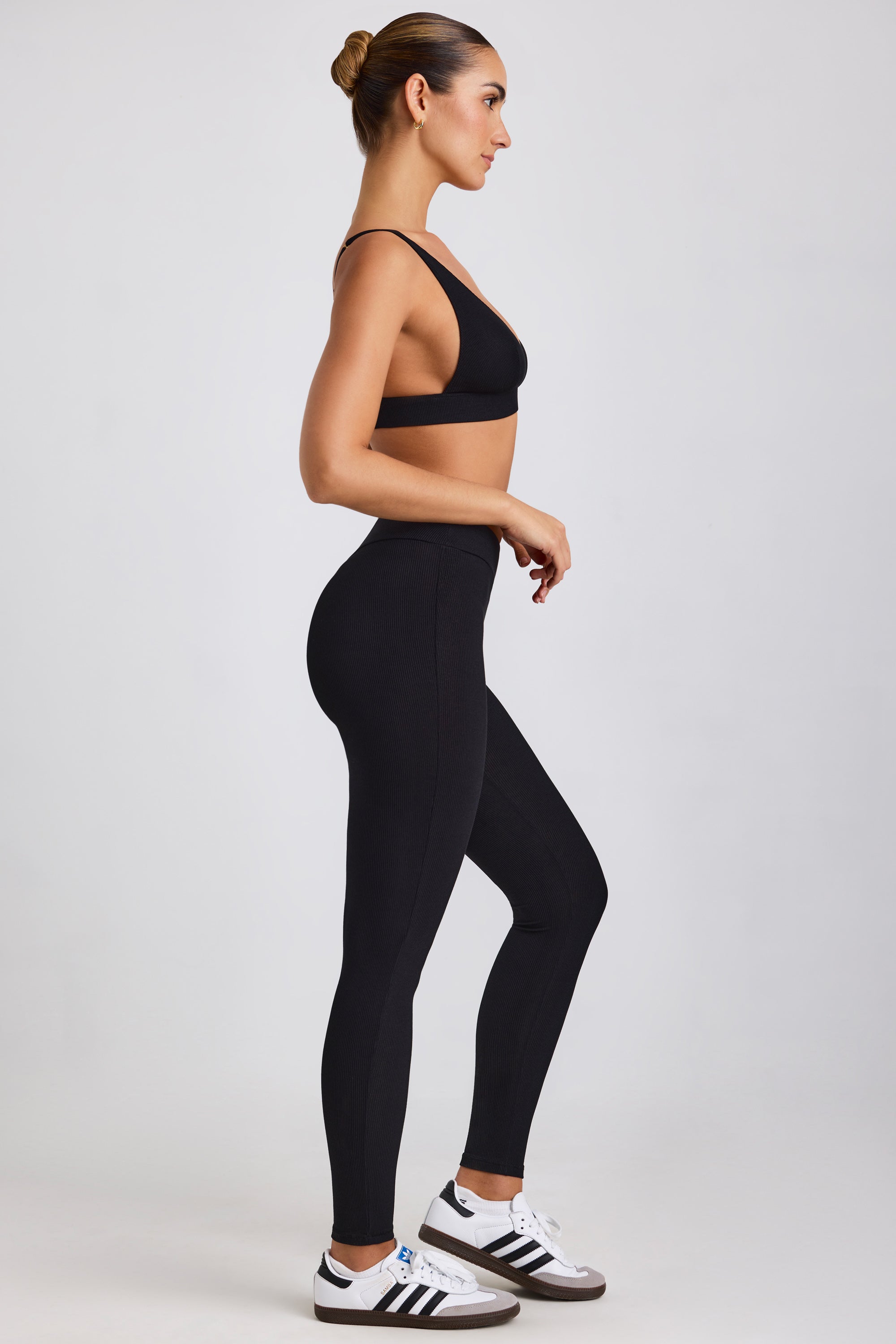 Tall Ribbed Modal High Waist Leggings in Black