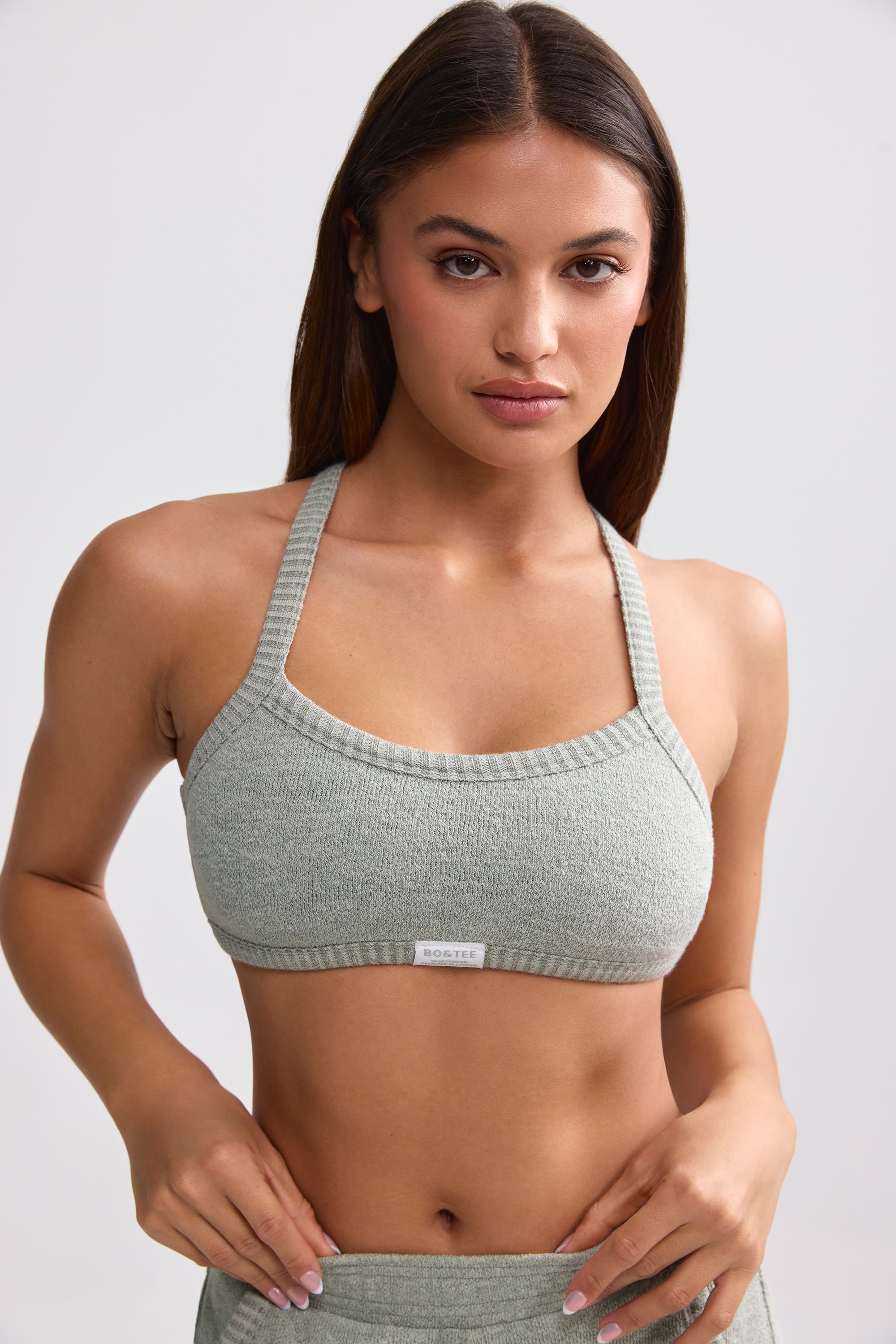 Terry Towelling Scoop-Neck Bralette in Sage Grey