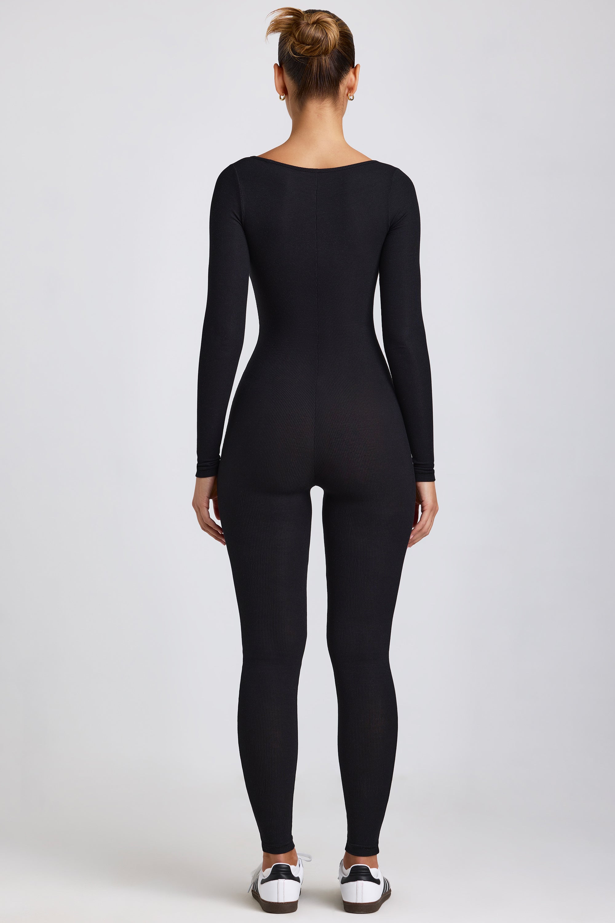 Tall Ribbed Modal Long Sleeve Jumpsuit in Black