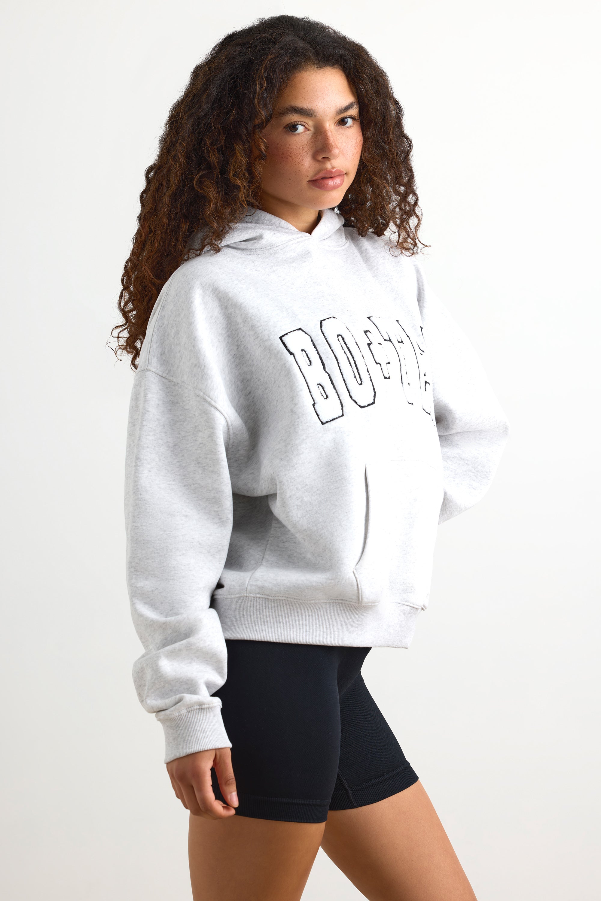 Appliqué Oversized Hoodie in Heather Grey