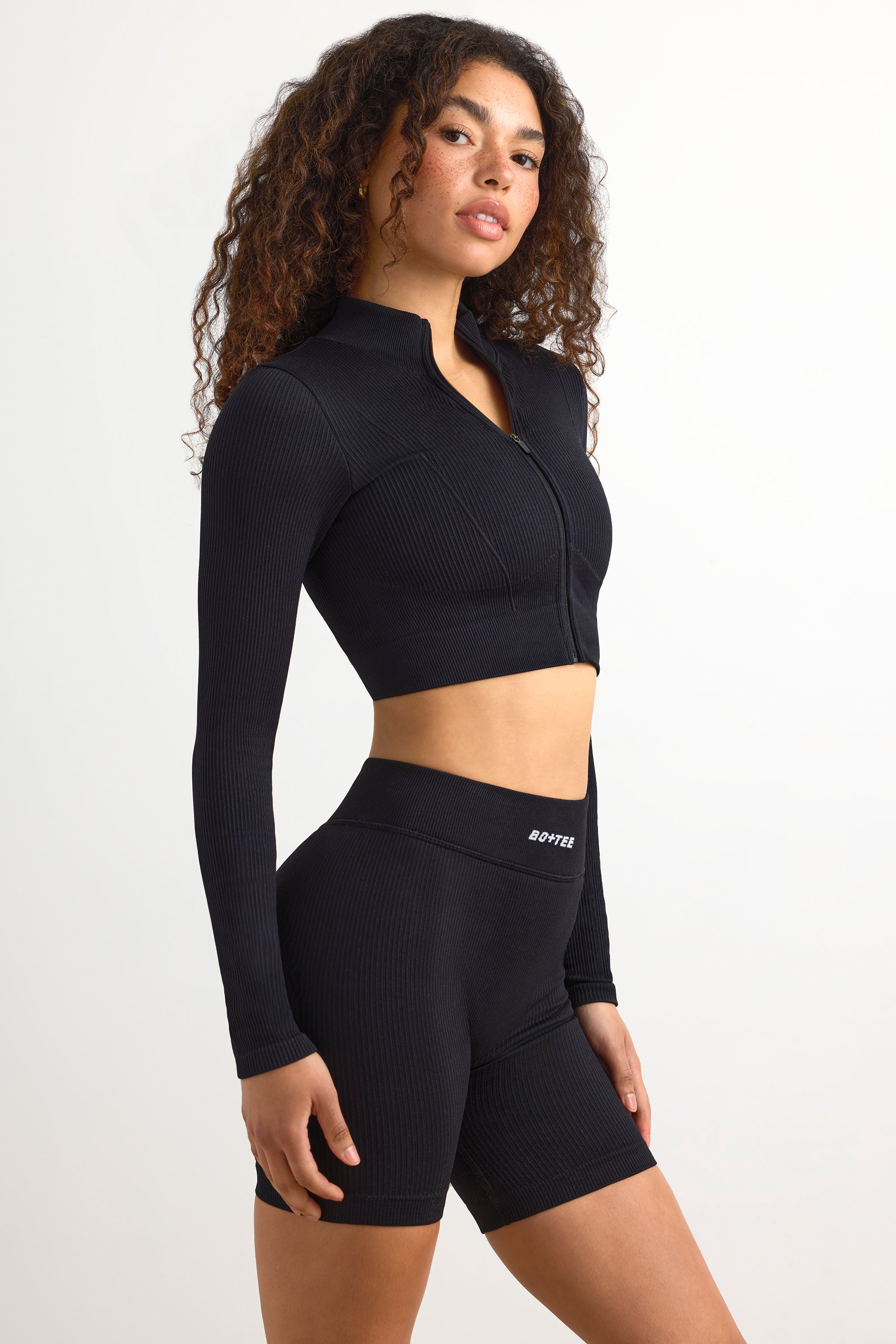 FlexiRib Zip-Up Cropped Jacket in Black