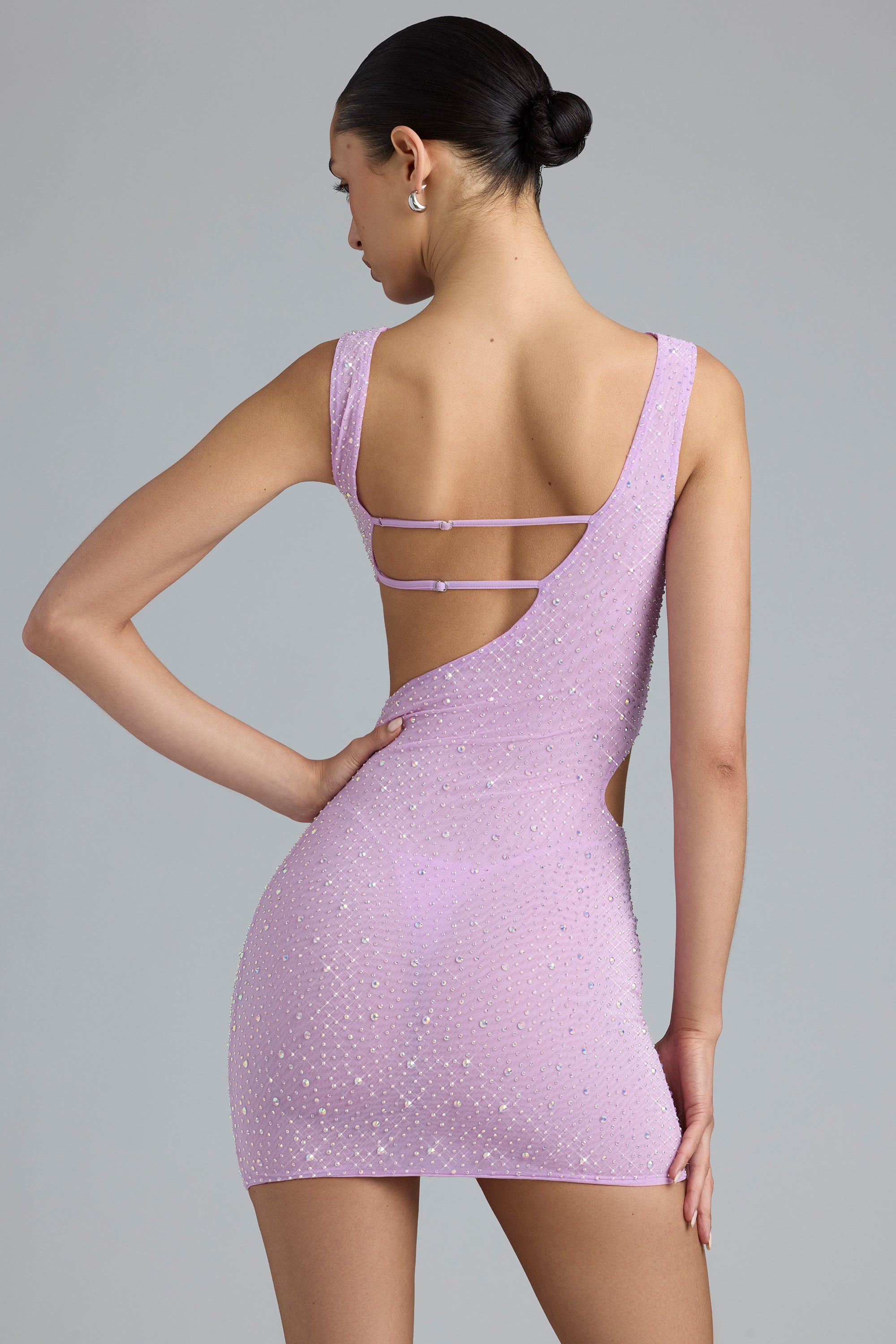 Embellished Cut-Out Mini Dress in Violet Pink