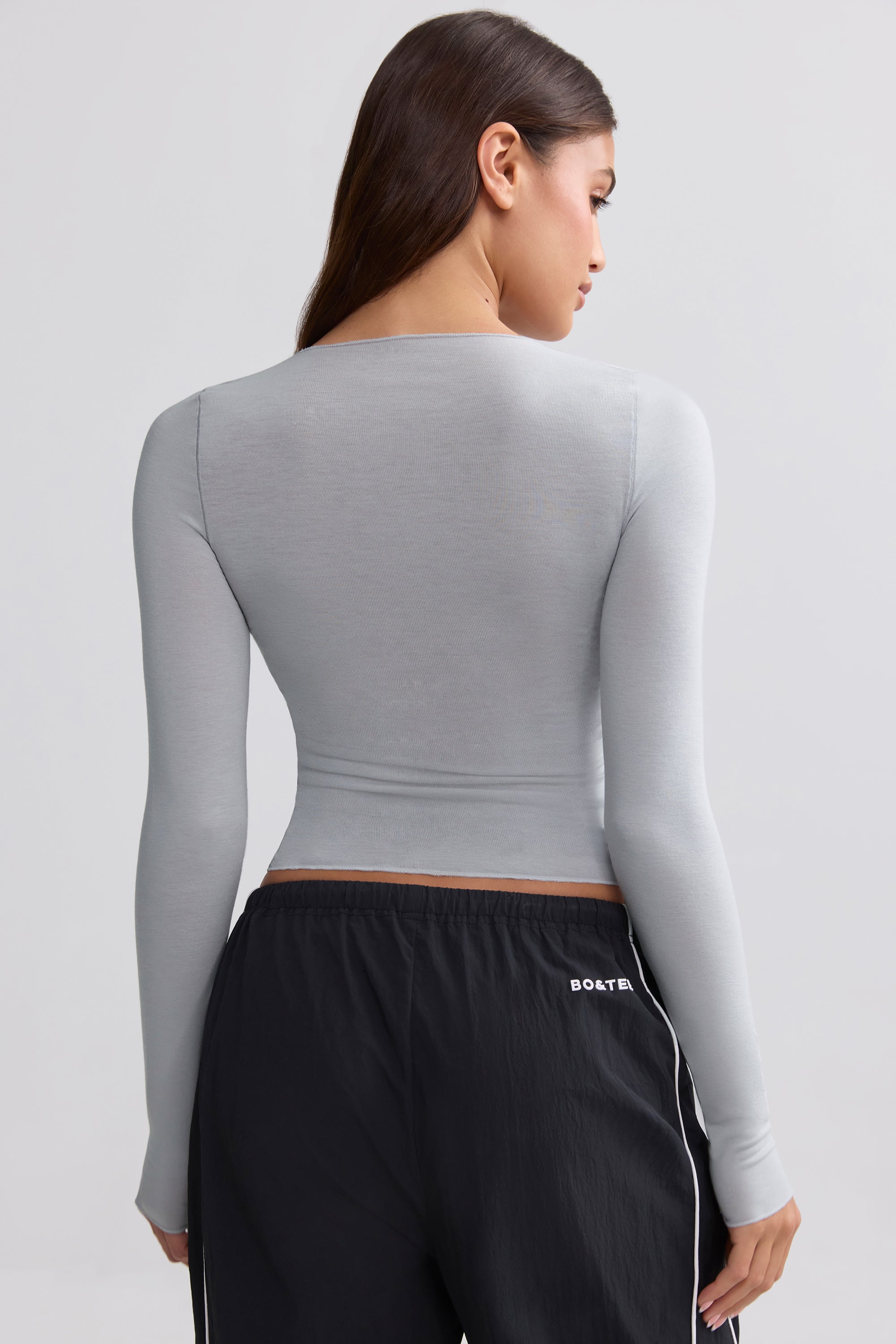 Sheer Long-Sleeve Top in Ice Grey