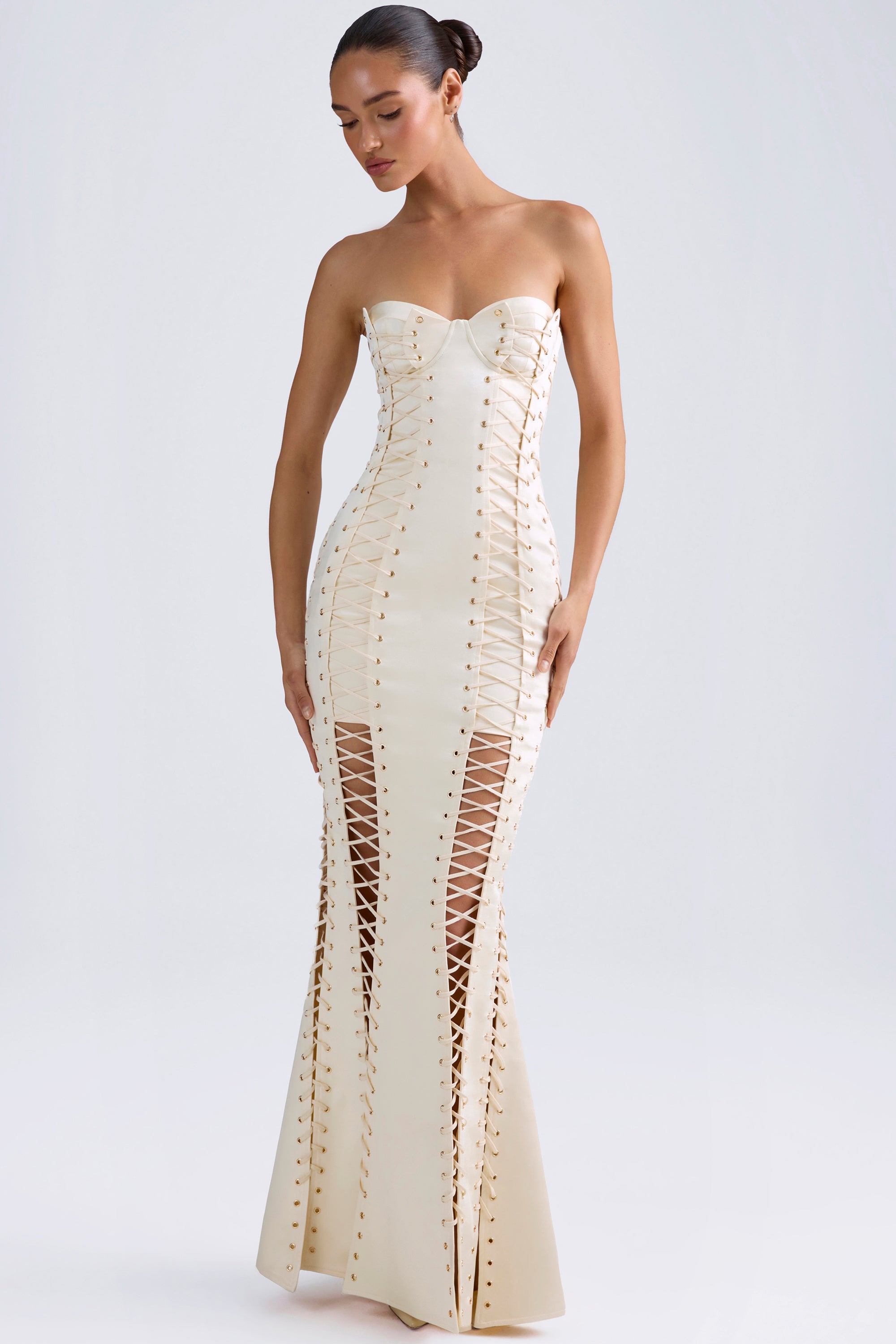 Lace-Up Corset Gown in Ivory