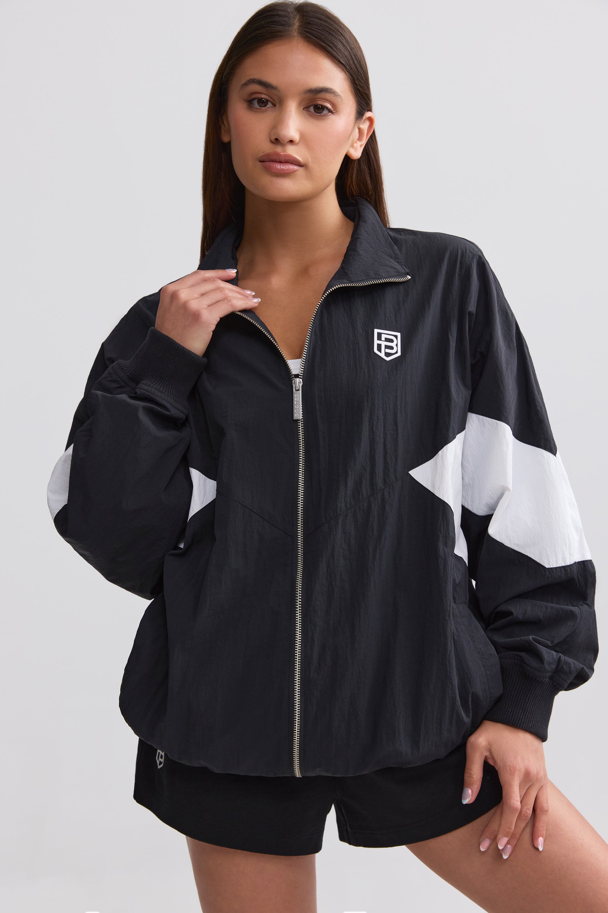 Oversized Colourblock Track Jacket in Black