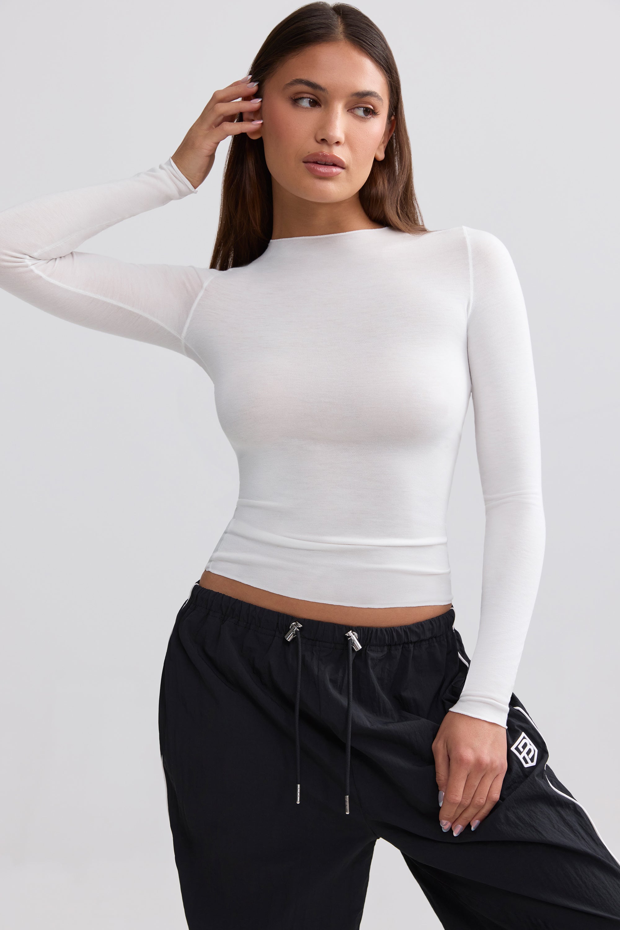 Sheer Long-Sleeve Top in White