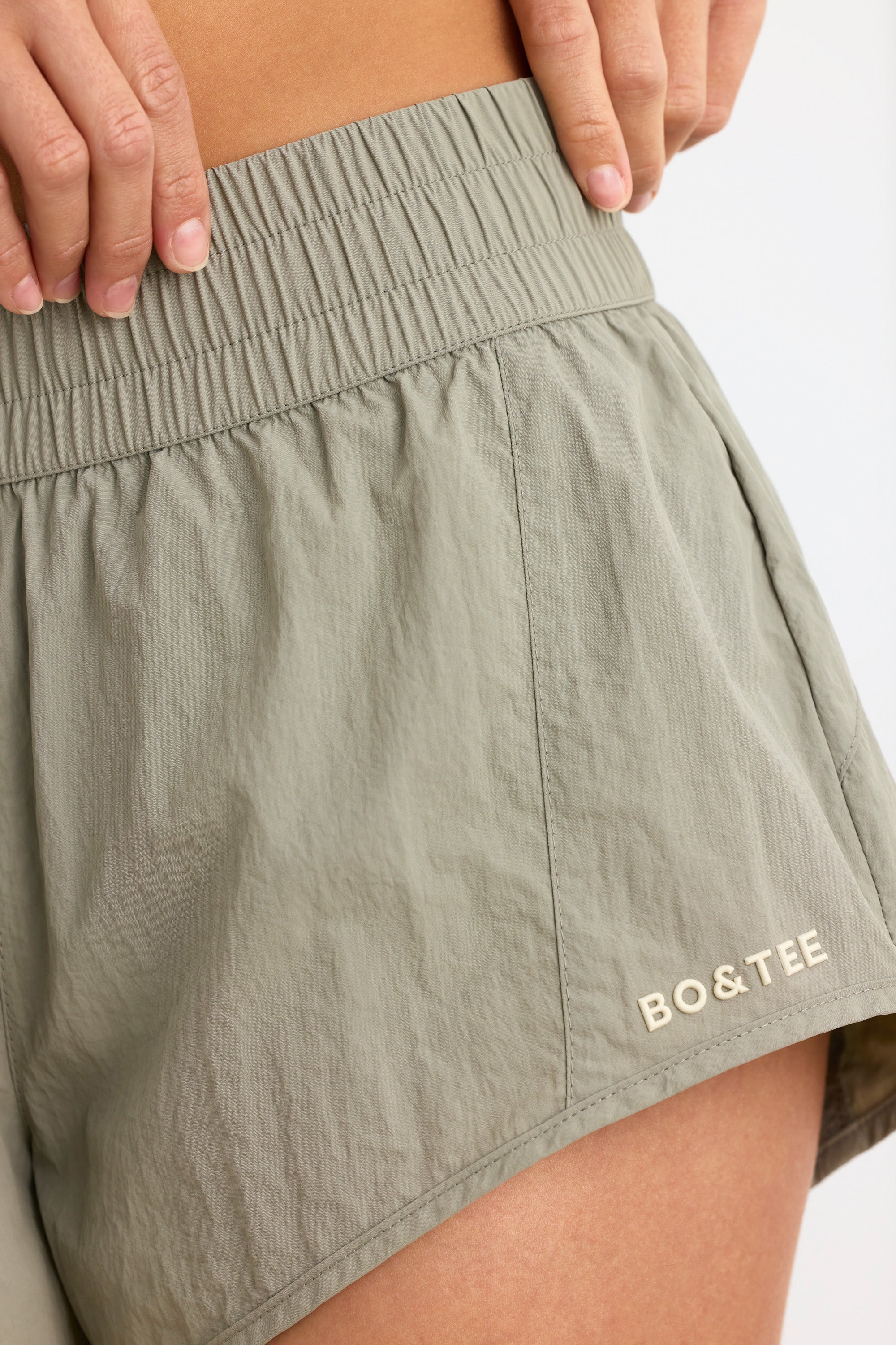 Elasticated Mini Shorts in Mineral