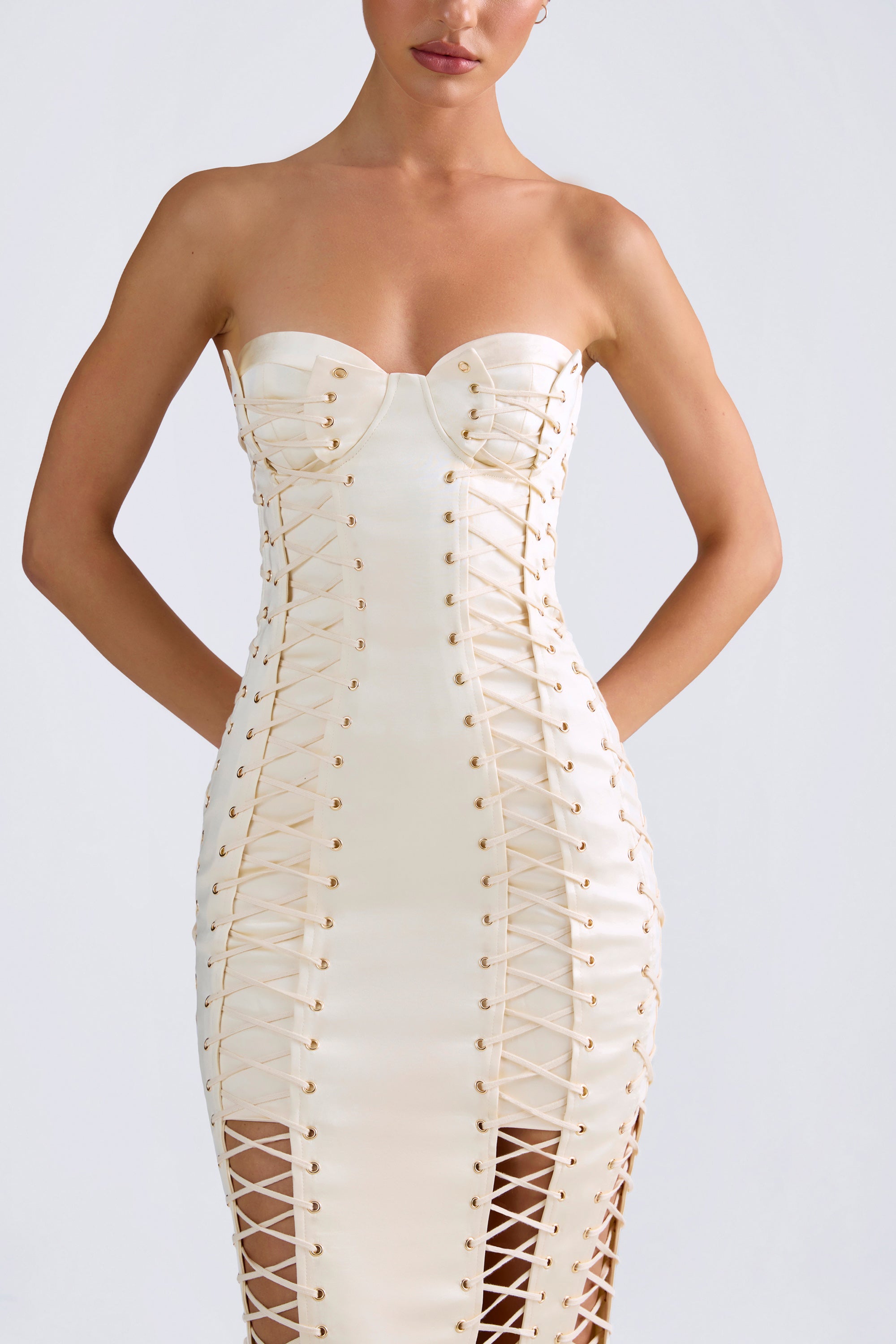 Lace-Up Corset Gown in Ivory