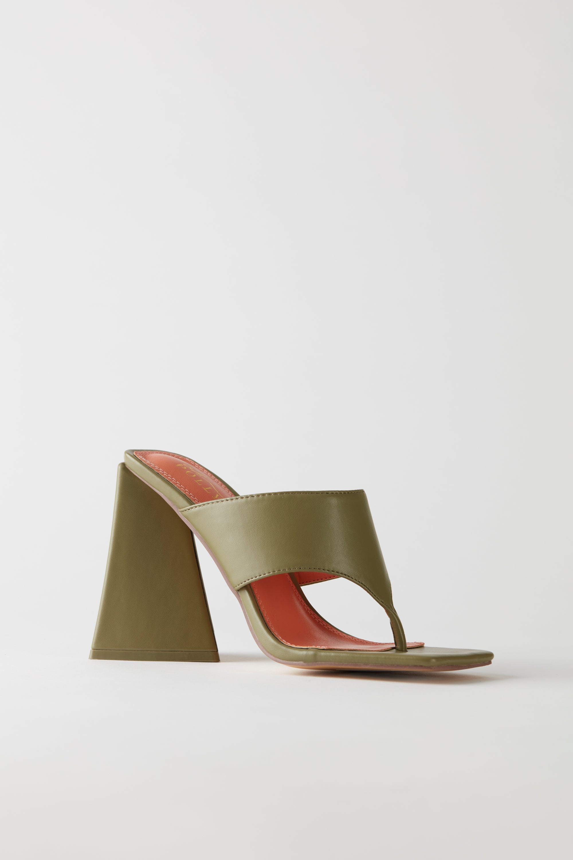 Toe Post Leatherette Mule Heels in Olive