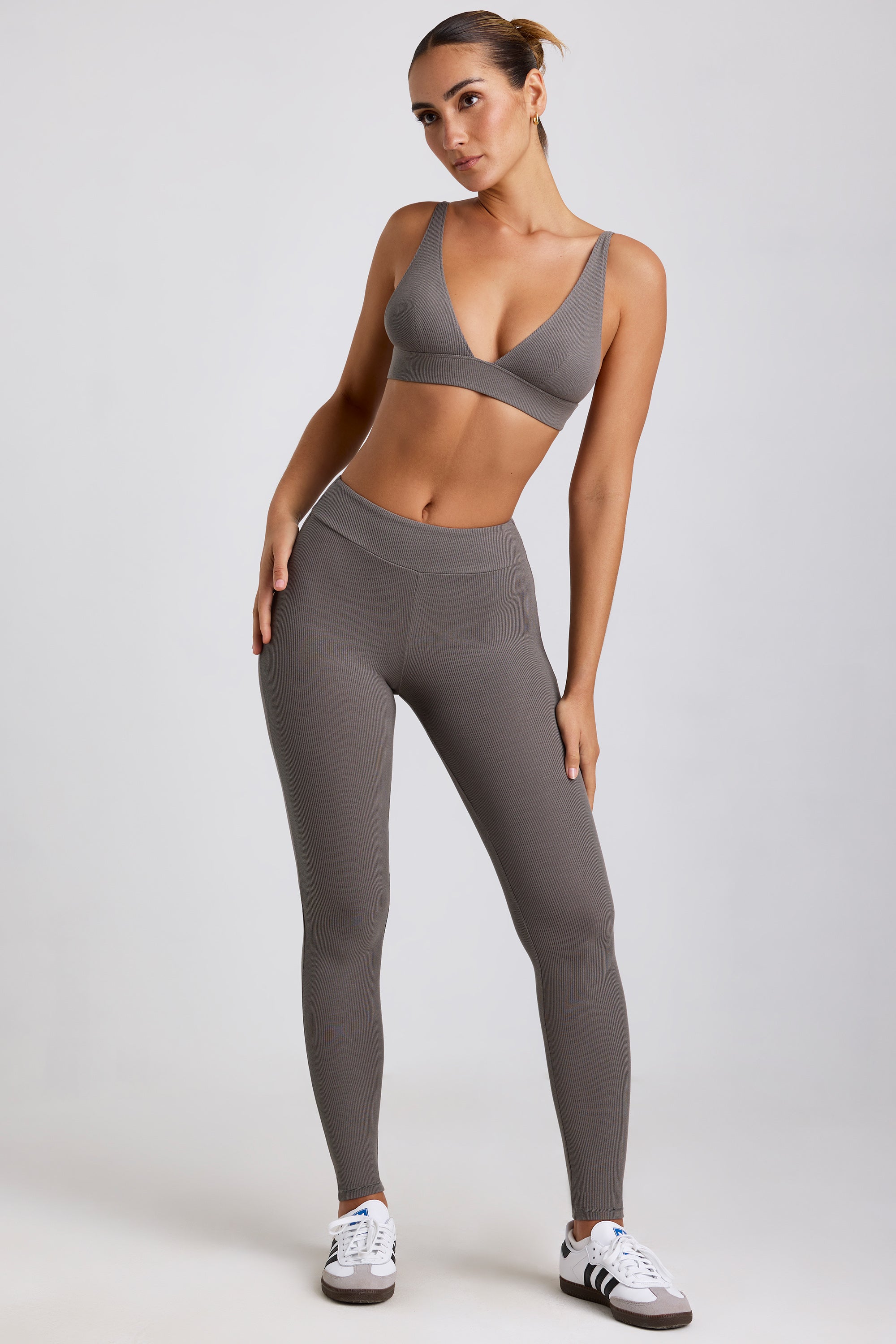 Tall Ribbed Modal High Waist Leggings in Grey