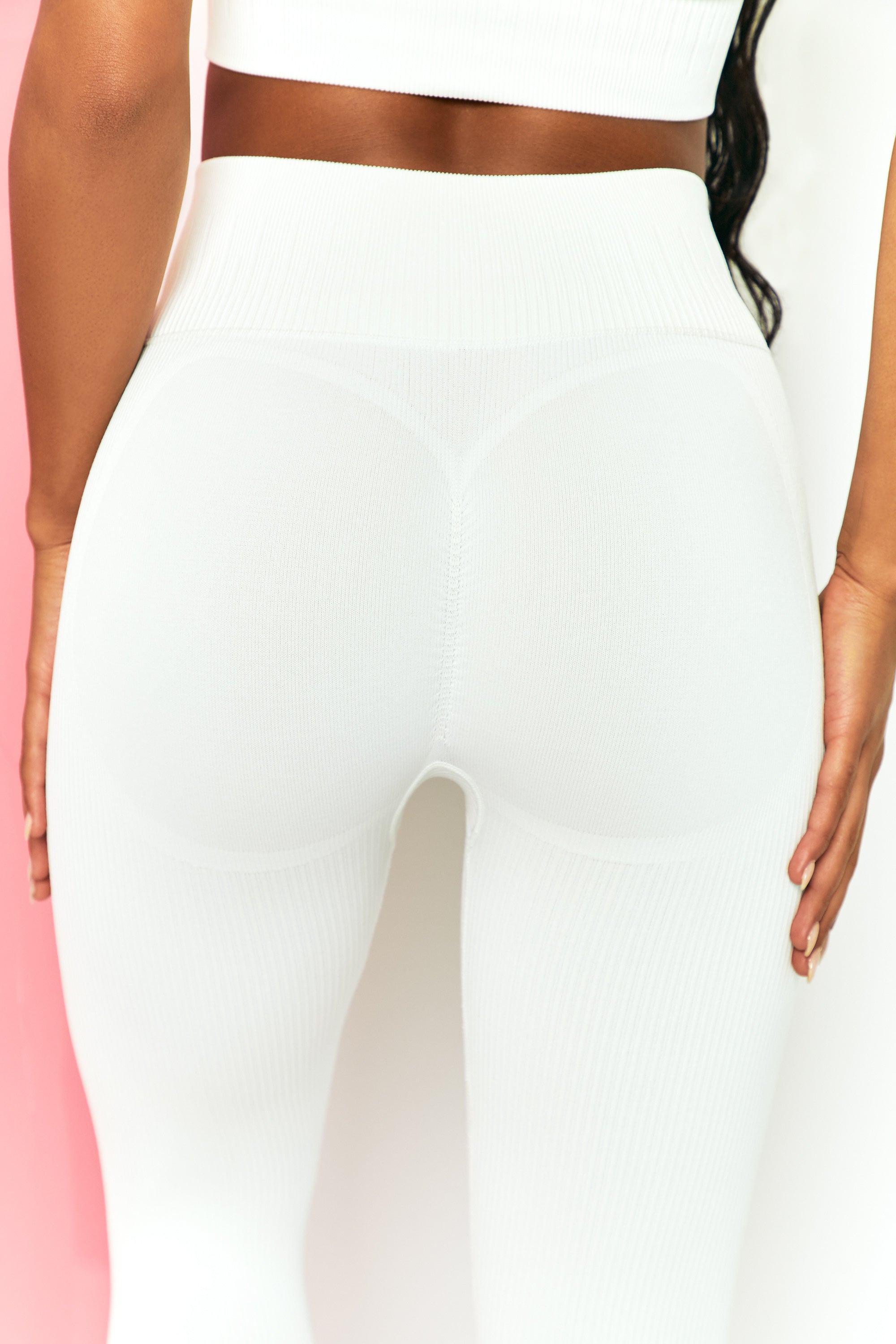 Energise Ribbed Tie Front Full Length Leggings in White