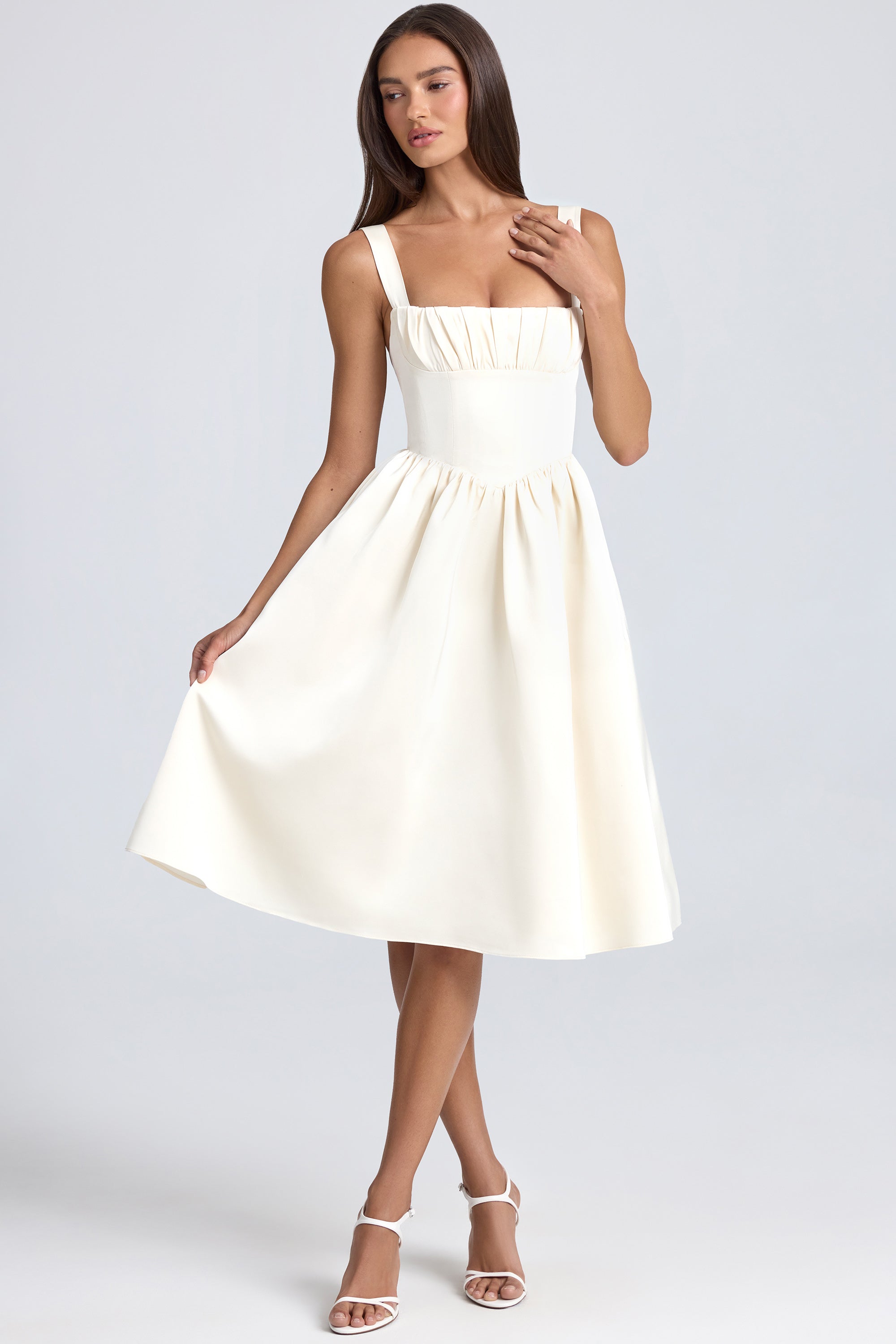 Draped Corset Midaxi Dress in Ivory