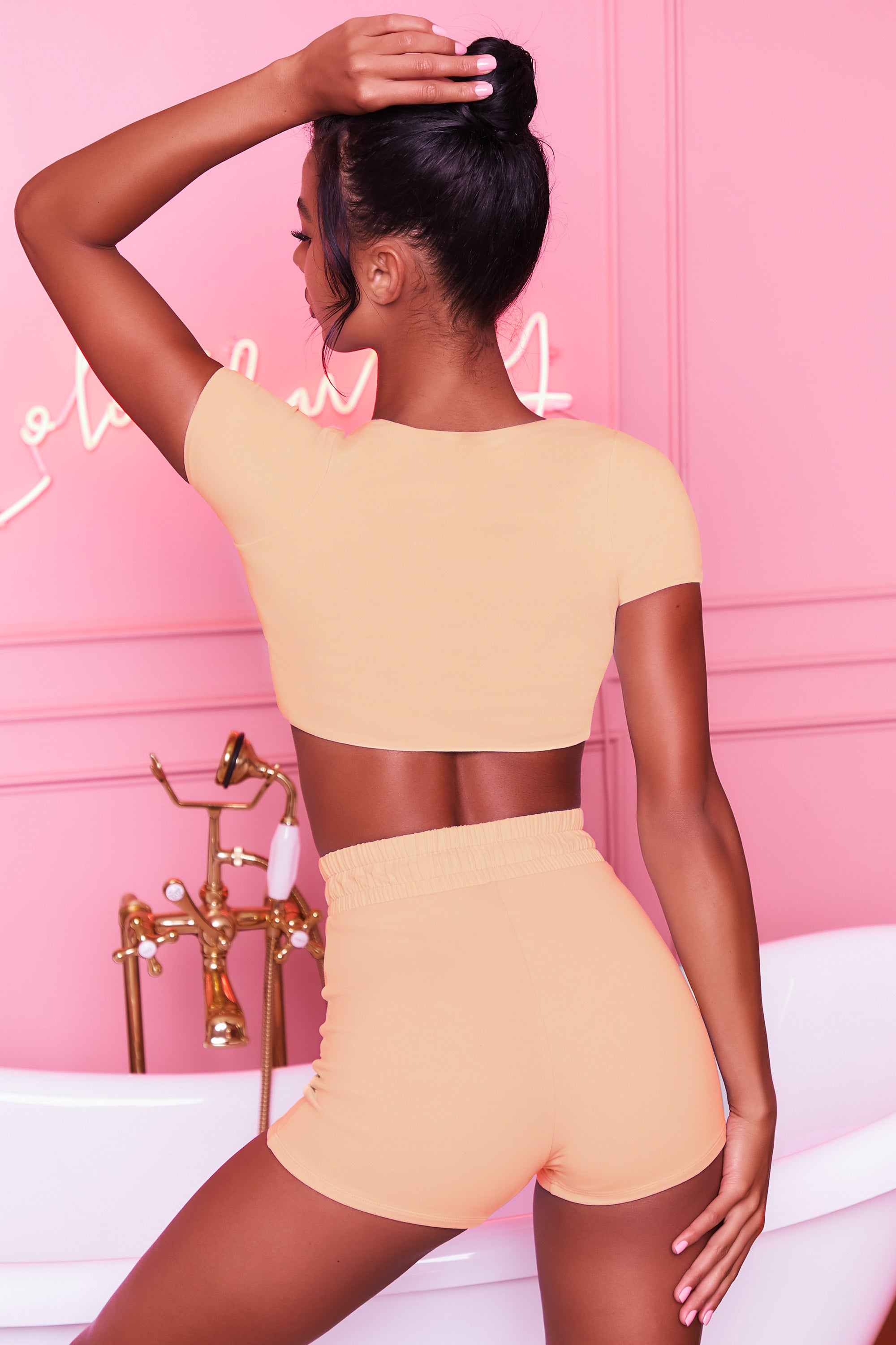 No Plans Bodycon Mini Shorts in Peach