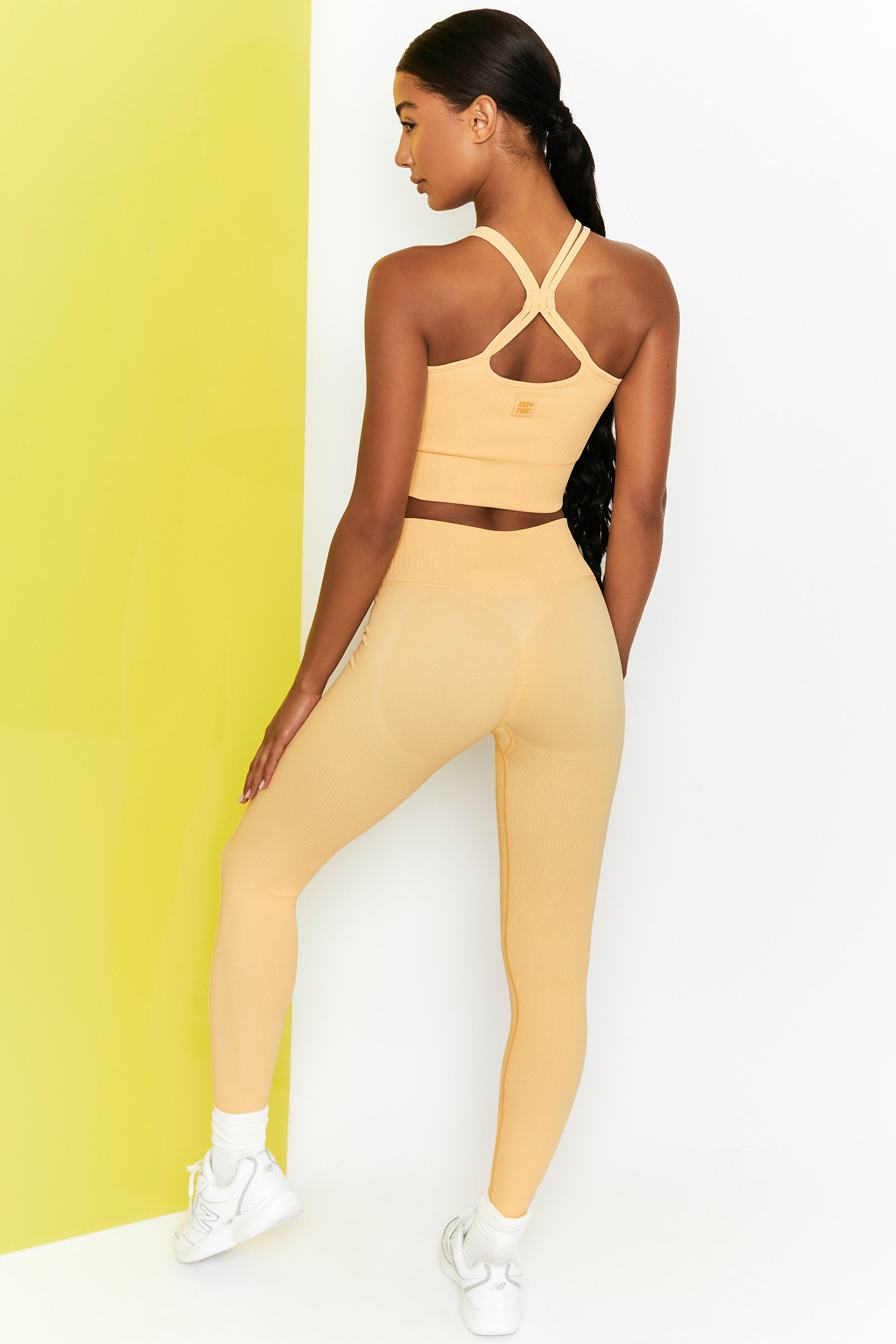 Energise Ribbed Tie Front Full Length Leggings in Yellow