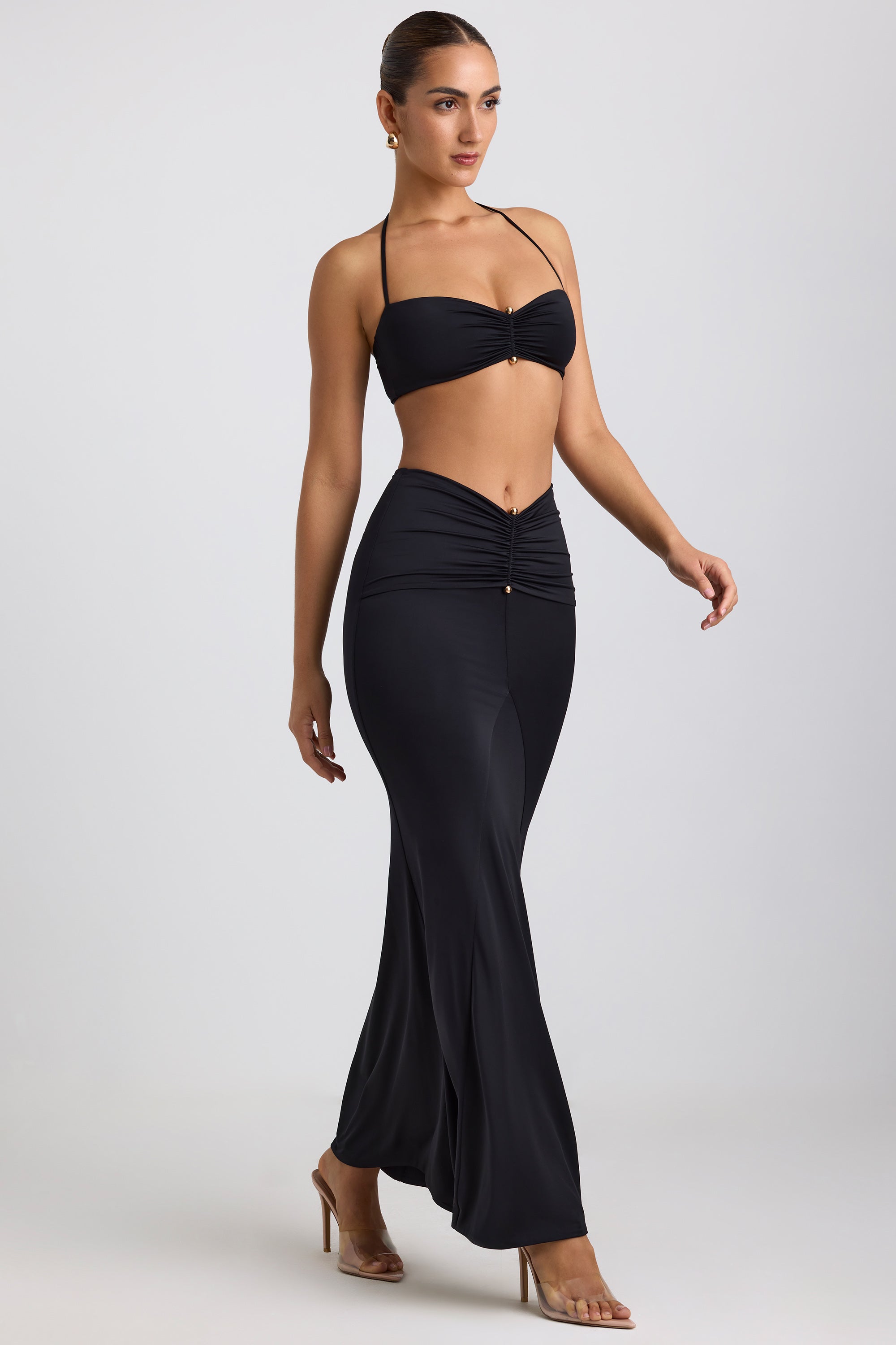 Slinky Jersey Hardware Detail Maxi Skirt in Black