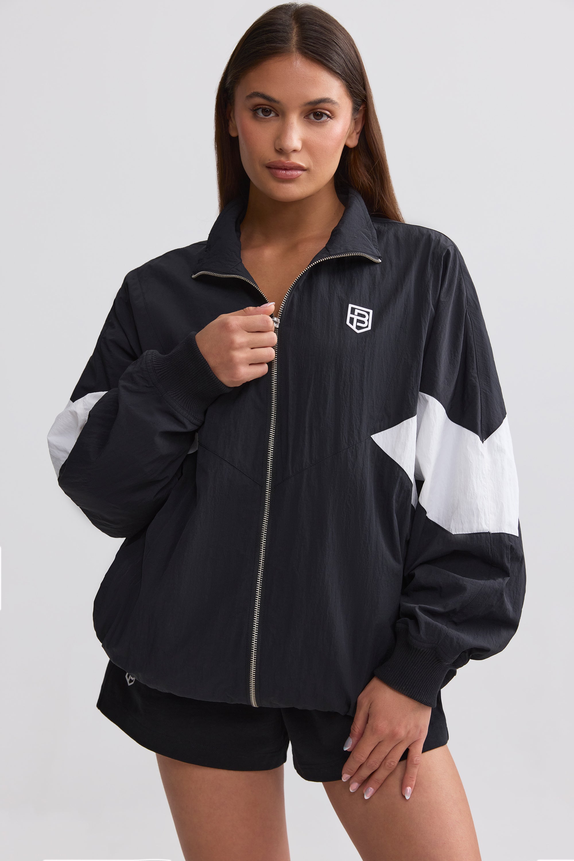 Oversized Colourblock Track Jacket in Black