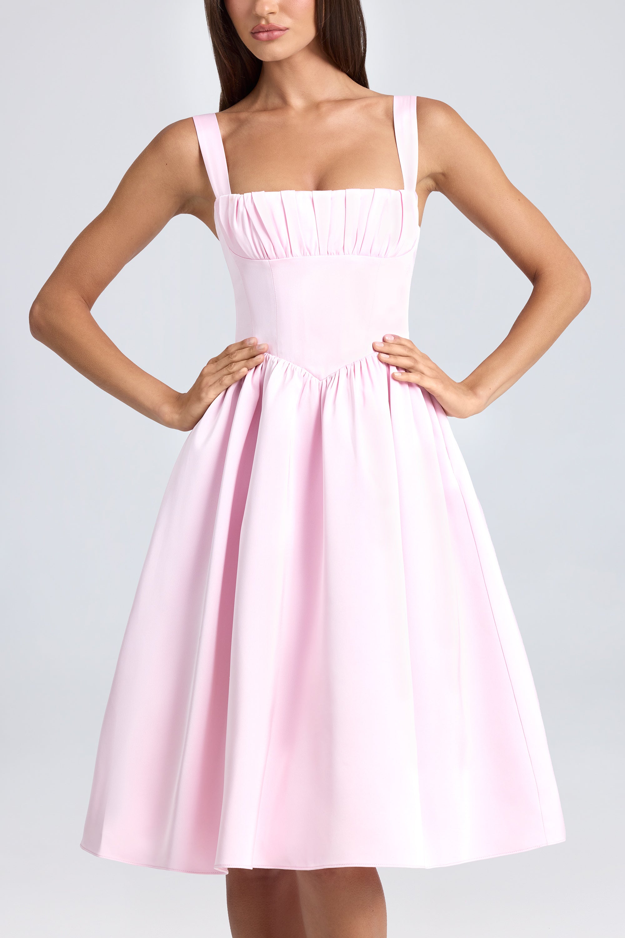 Draped Corset Midaxi Dress in Blush