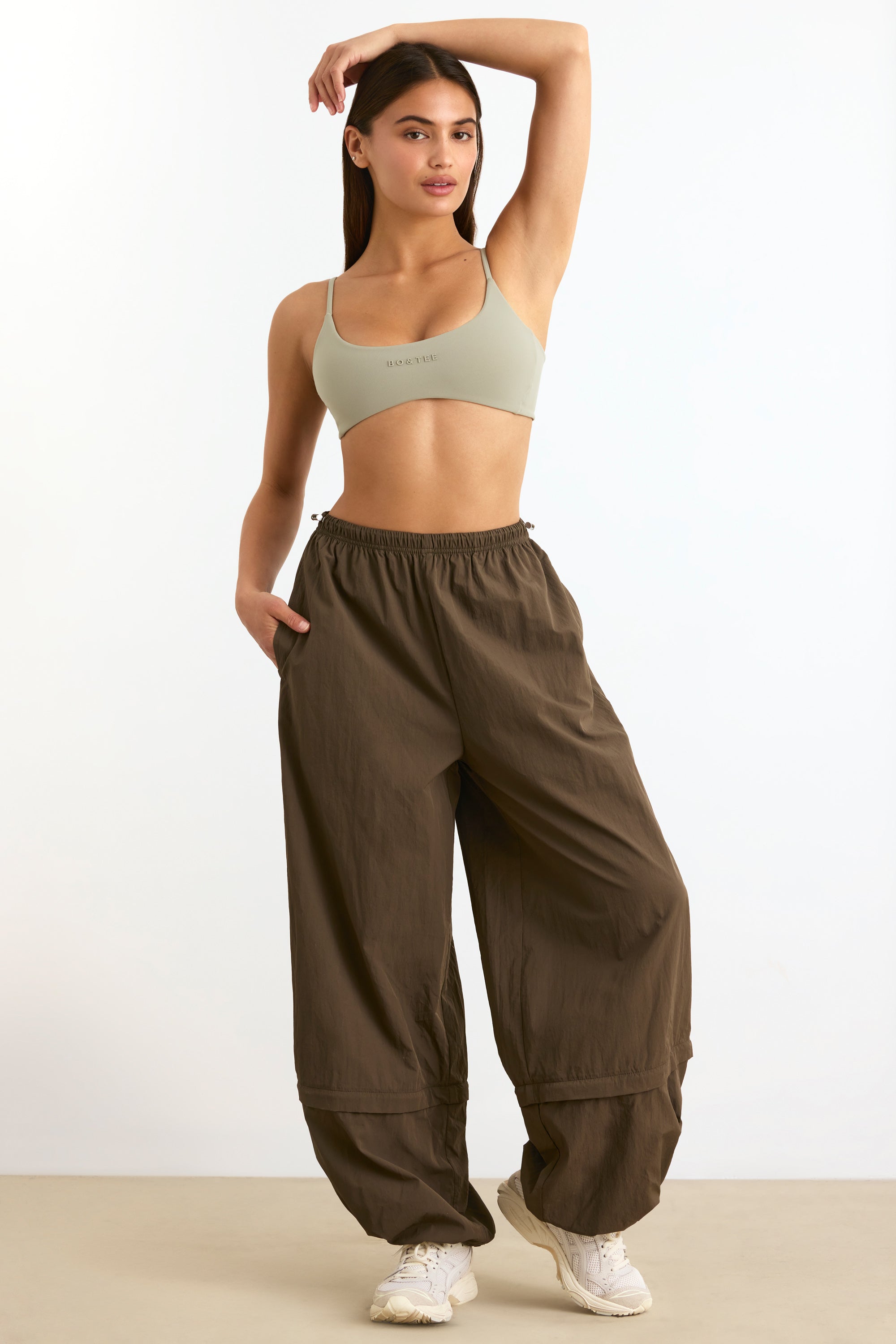 Convertible Wide Leg Track Pants in Espresso