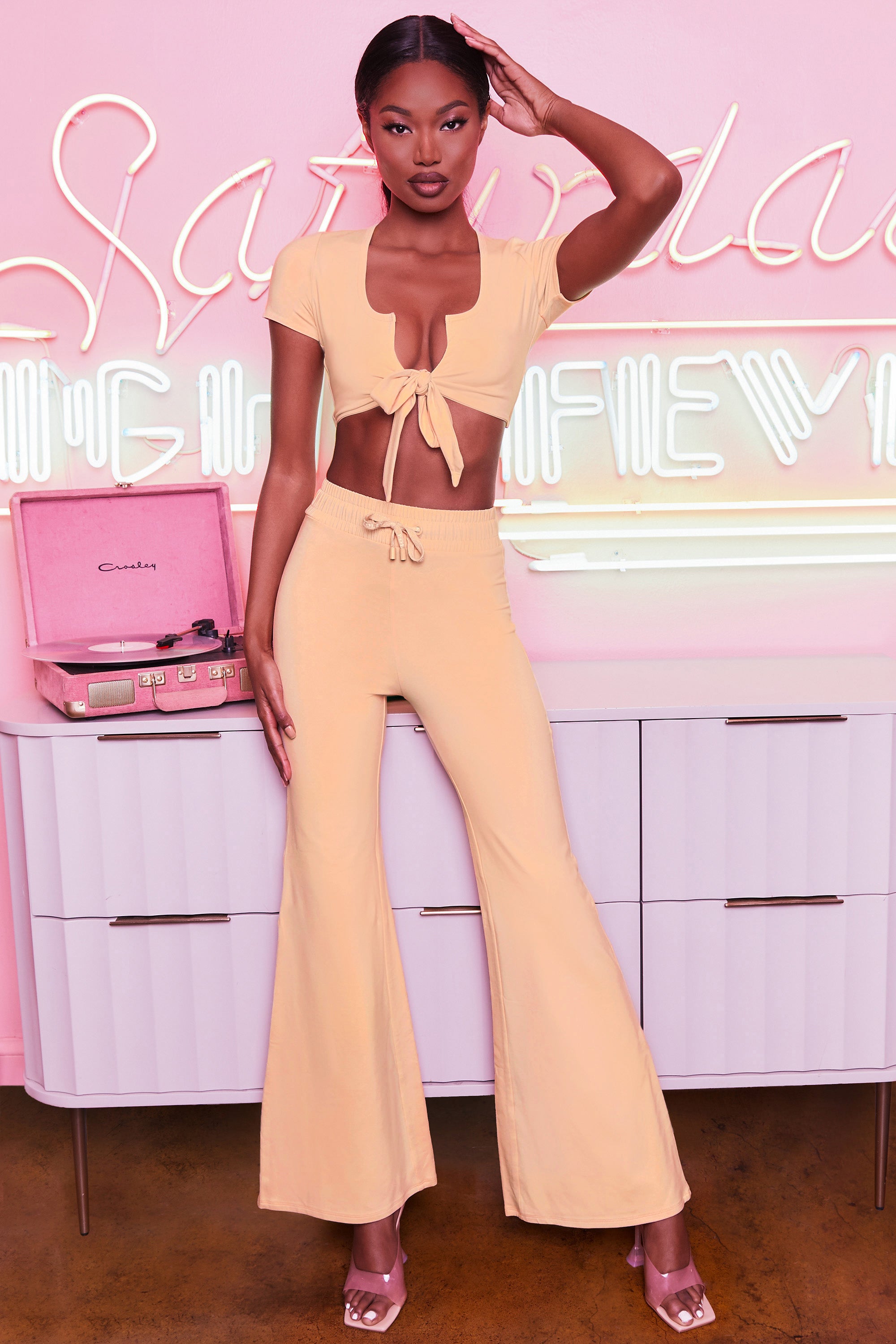 Laid Back Wide Leg Trousers in Peach