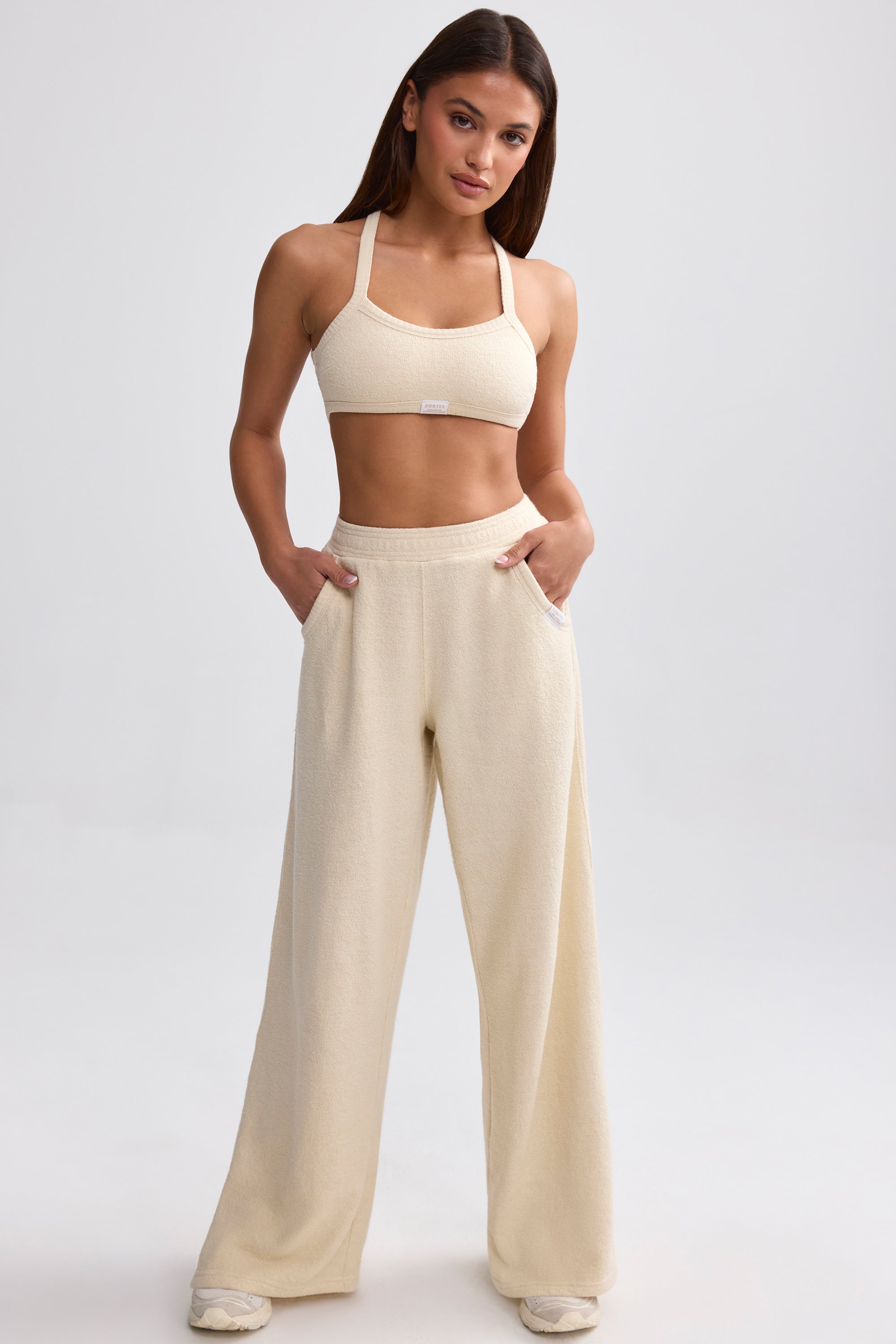 Tall Terry Towelling Wide-Leg Joggers in Cream