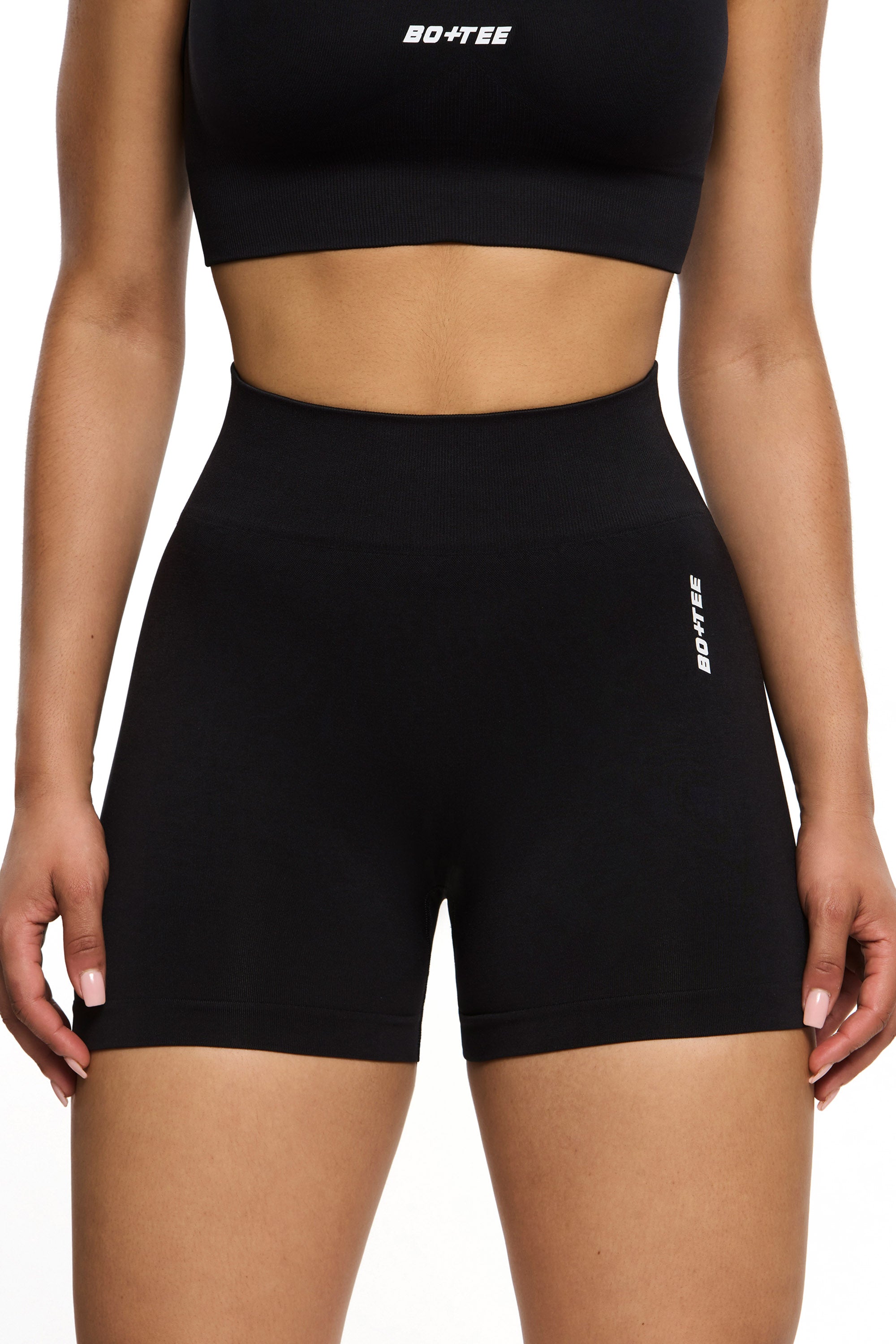 Seamless High Waist Mini Shorts in Black