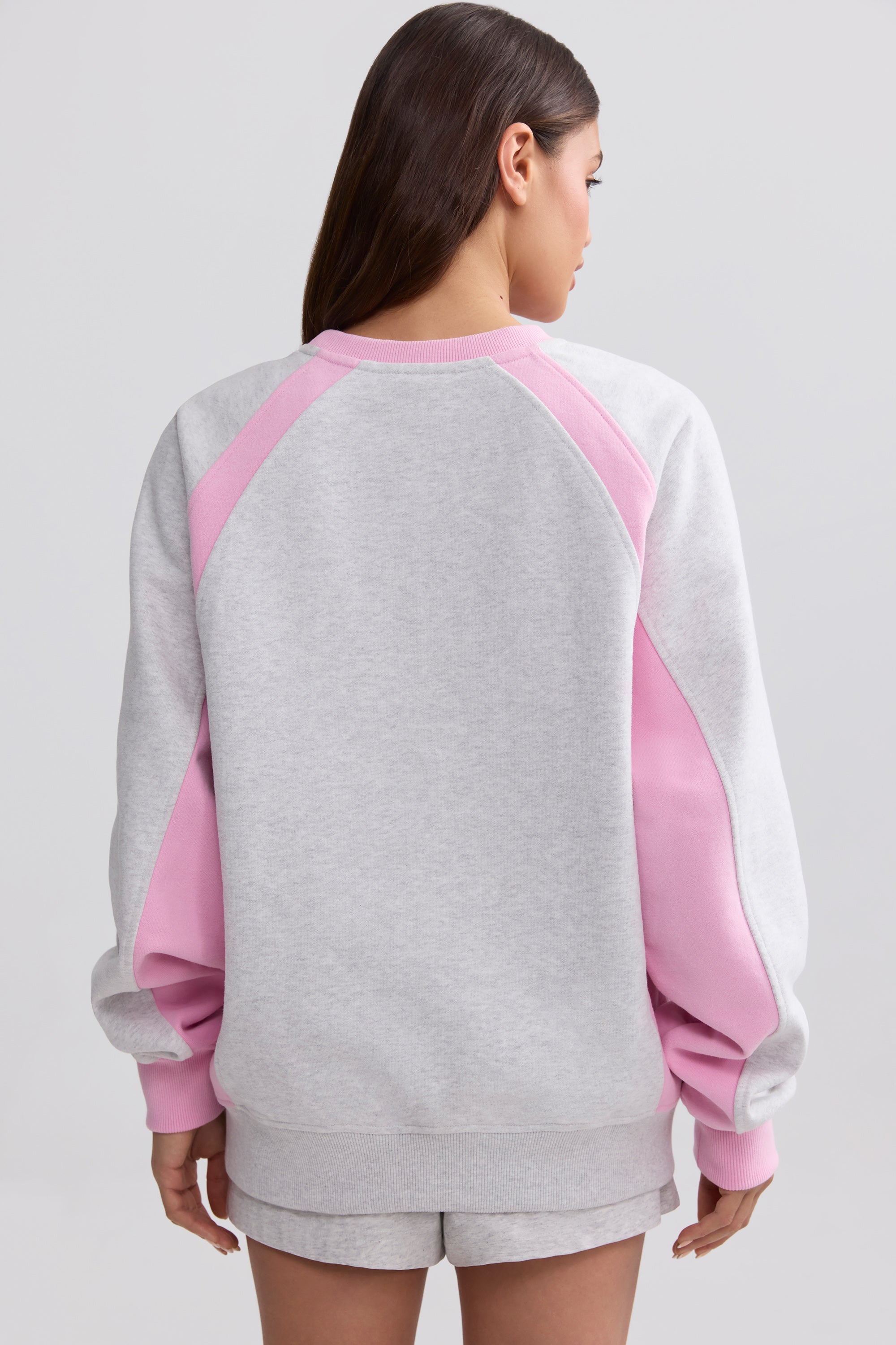 Oversized Colourblock Sweatshirt in Grey Marl