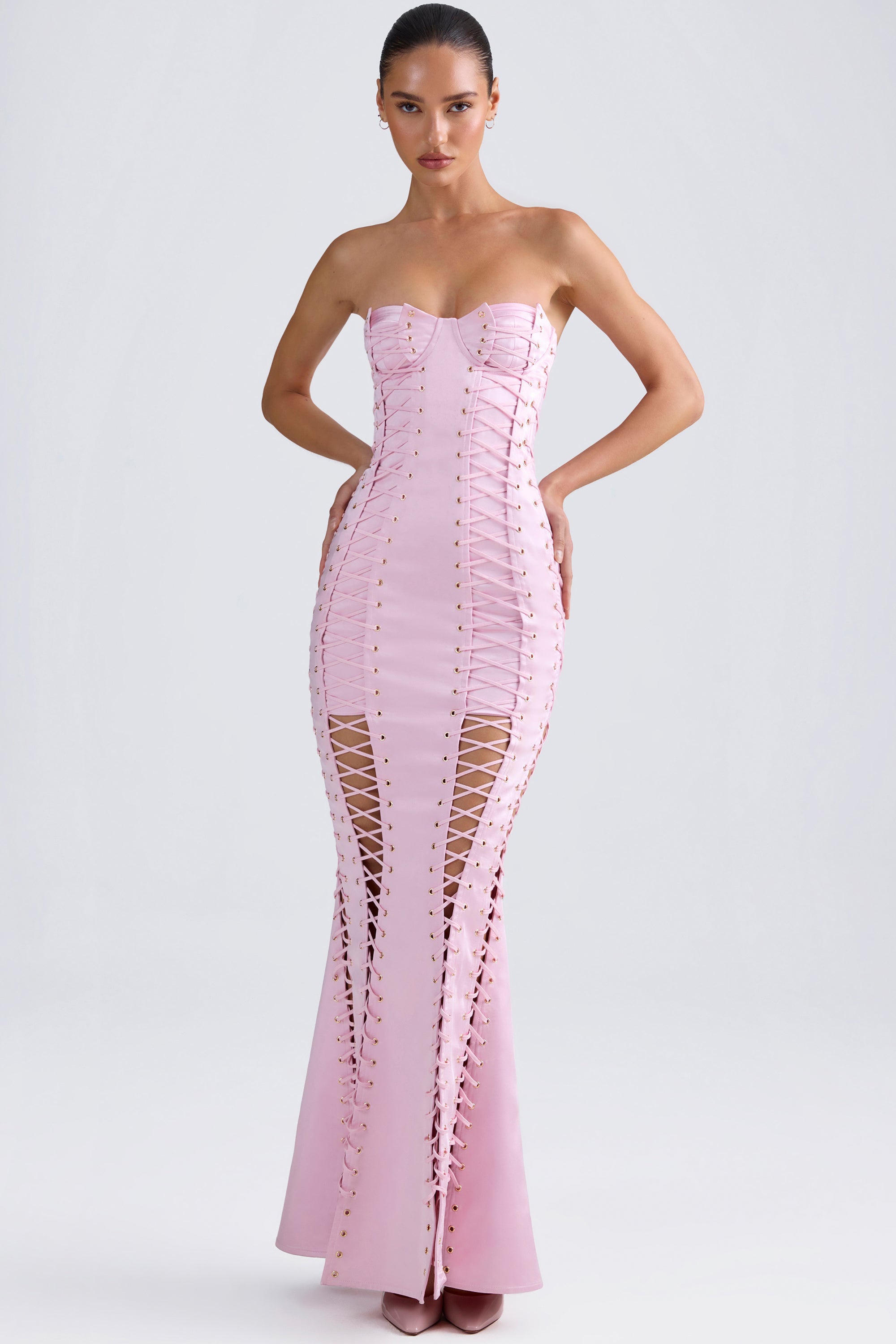 Lace-Up Corset Gown in Light Pink